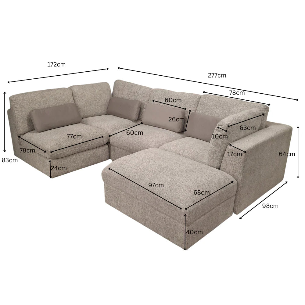 Madison U-Shaped Sofa in Light Grey – Spacious and Stylish Modular Design