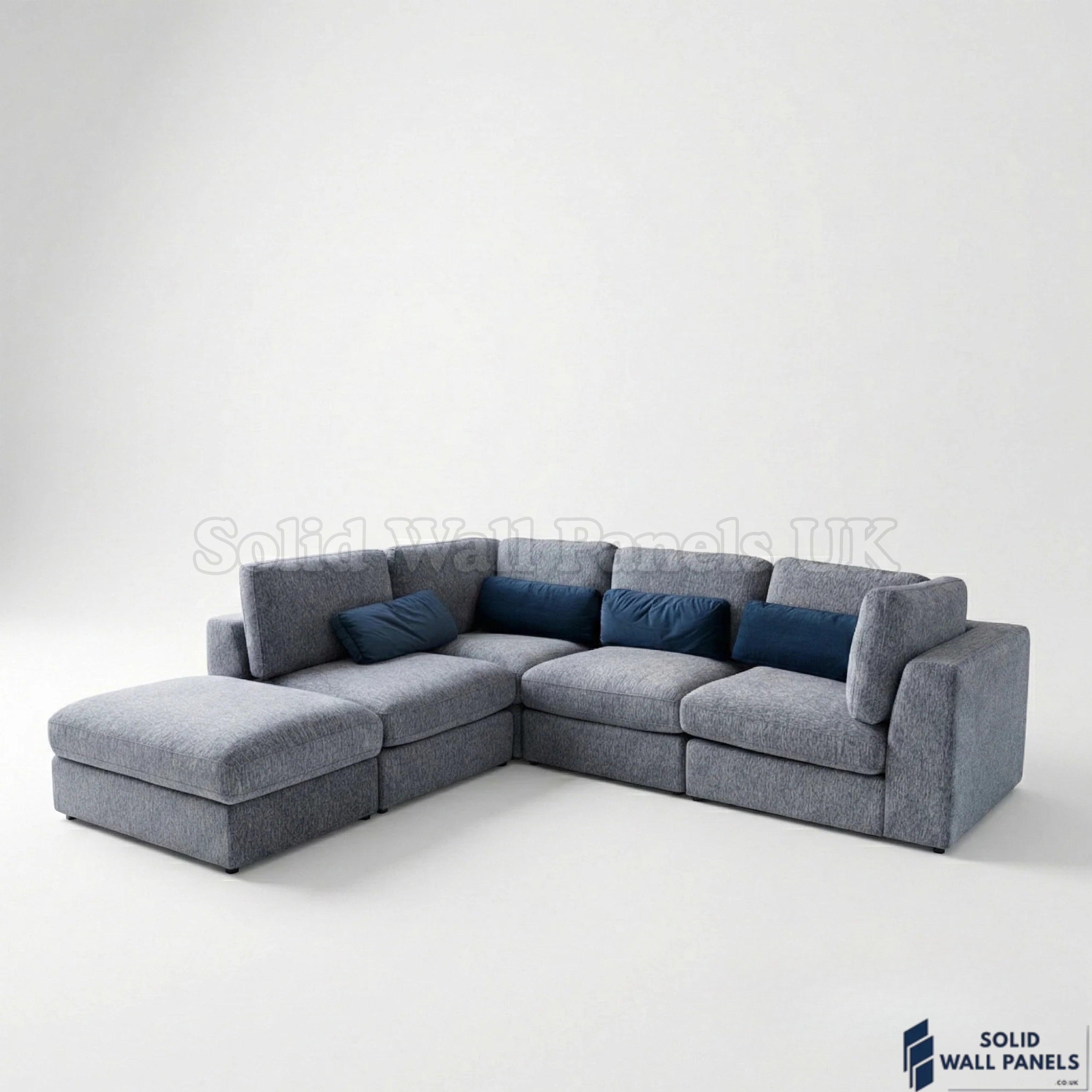 Madison 4+1 Seater U Shaped Modular Sofa – Blue Chenille Fabric | Includes Storage Footstool