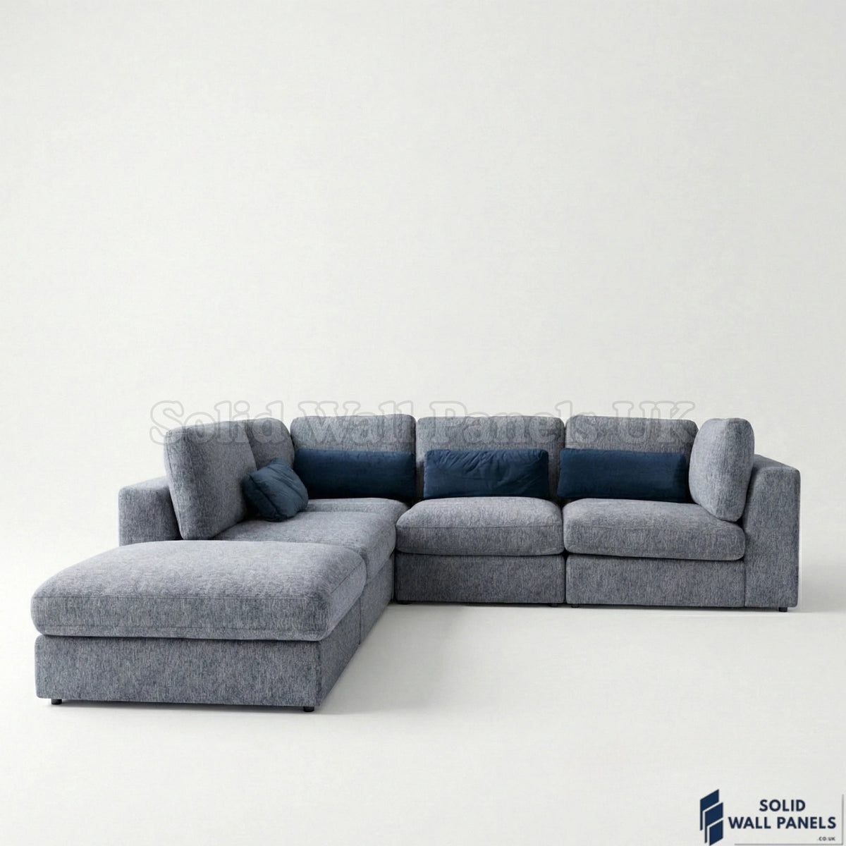 Madison 4+1 Seater U Shaped Modular Sofa – Blue Chenille Fabric | Includes Storage Footstool