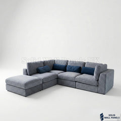 Madison 4+1 Seater U Shaped Modular Sofa – Blue Chenille Fabric | Includes Storage Footstool