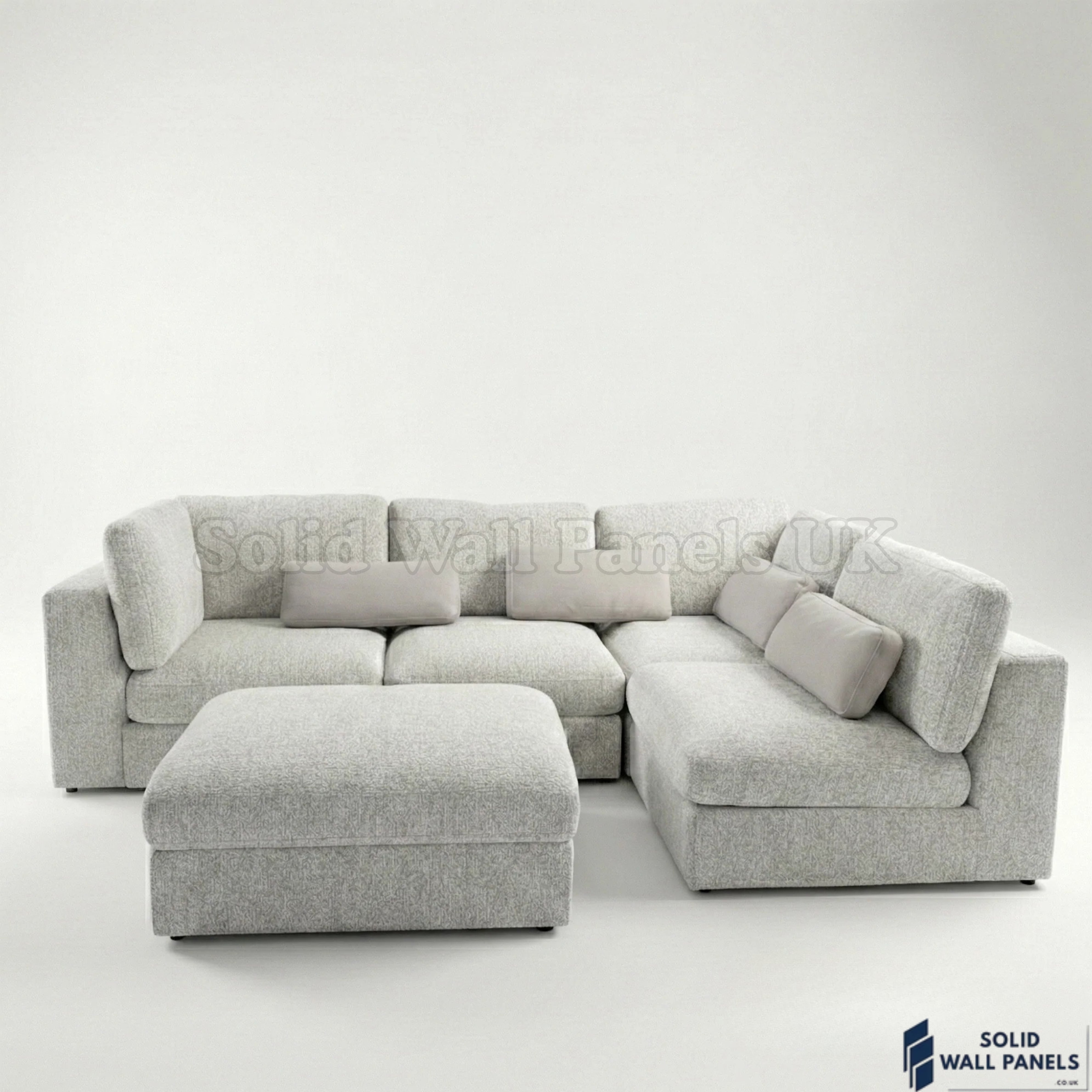  Madison 4+1 Seater U Shaped Modular Sofa – Light Grey Chenille | Includes Storage Footstool
