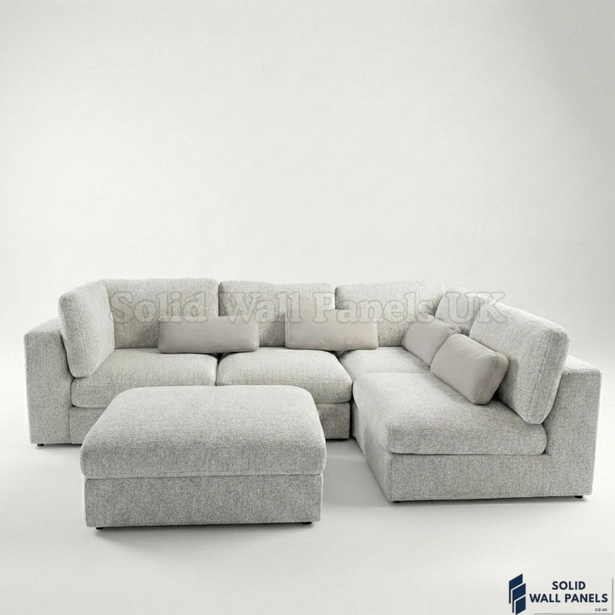  Madison 4+1 Seater U Shaped Modular Sofa – Light Grey Chenille | Includes Storage Footstool