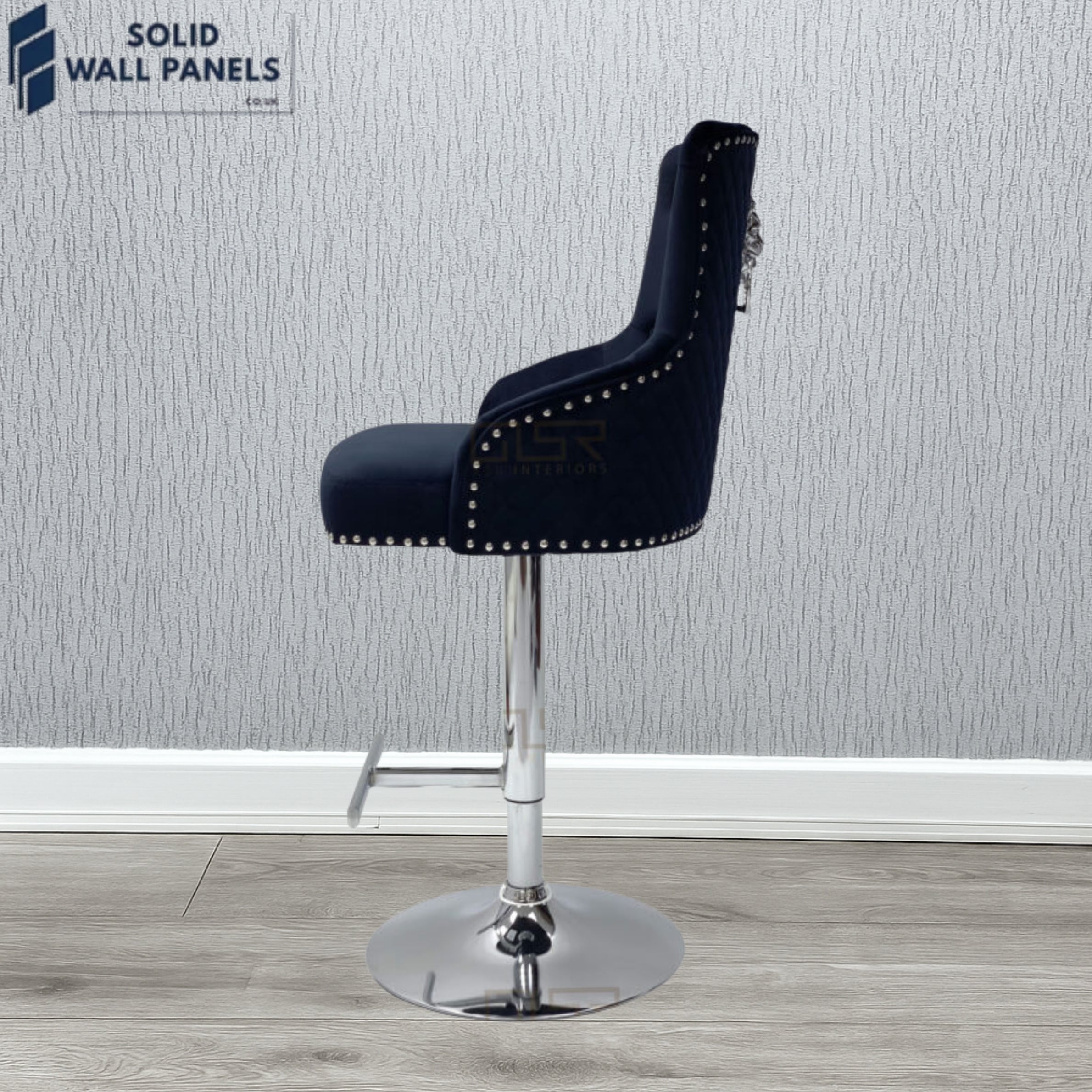 Majestic Premium Fabric Breakfast Bar Stool with Chrome Lion Knocker | Set of 2