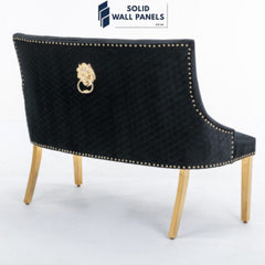 Majestic Gold Lion Knocker High Bench – Luxury Velvet Seating