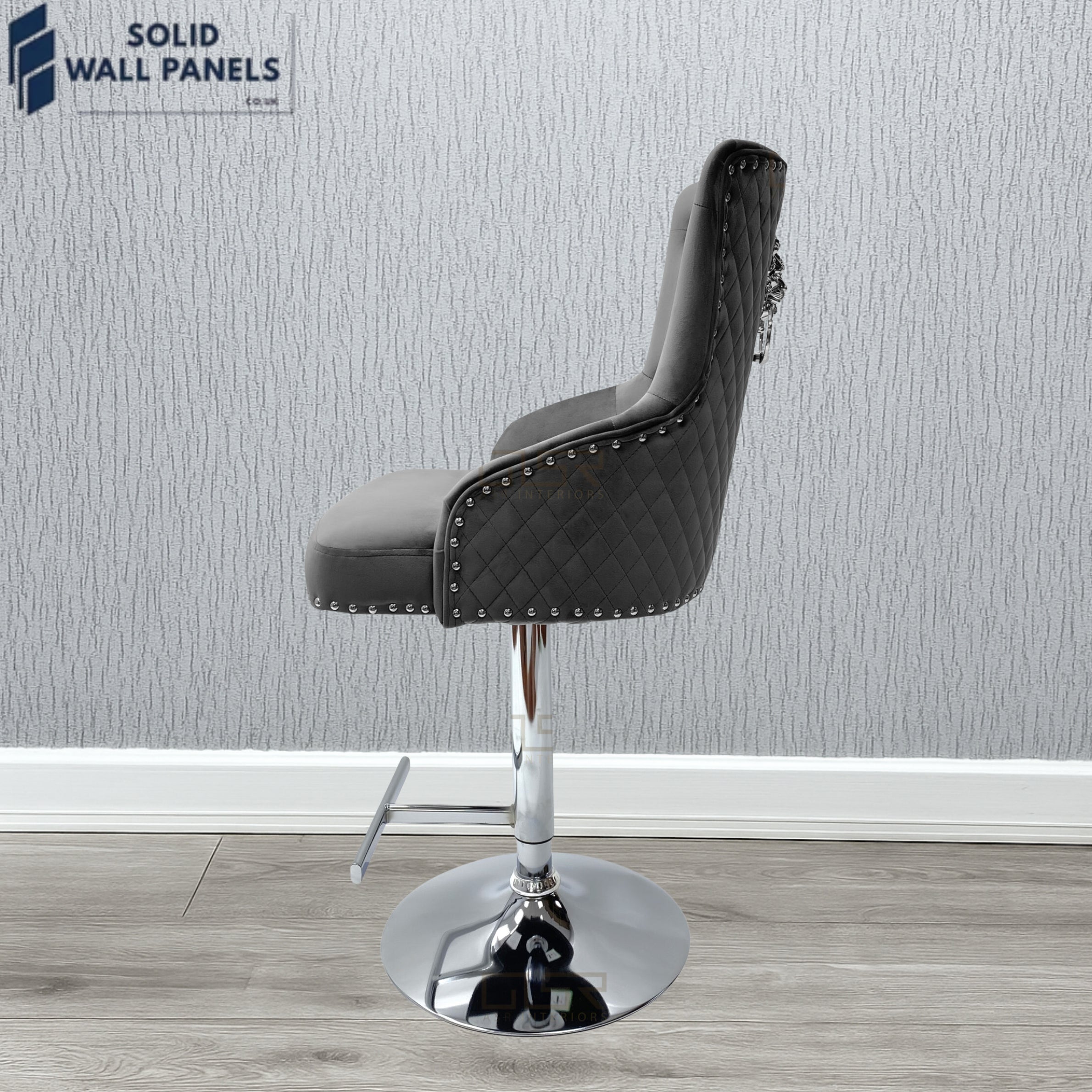 Majestic Premium Fabric Breakfast Bar Stool with Chrome Lion Knocker | Set of 2