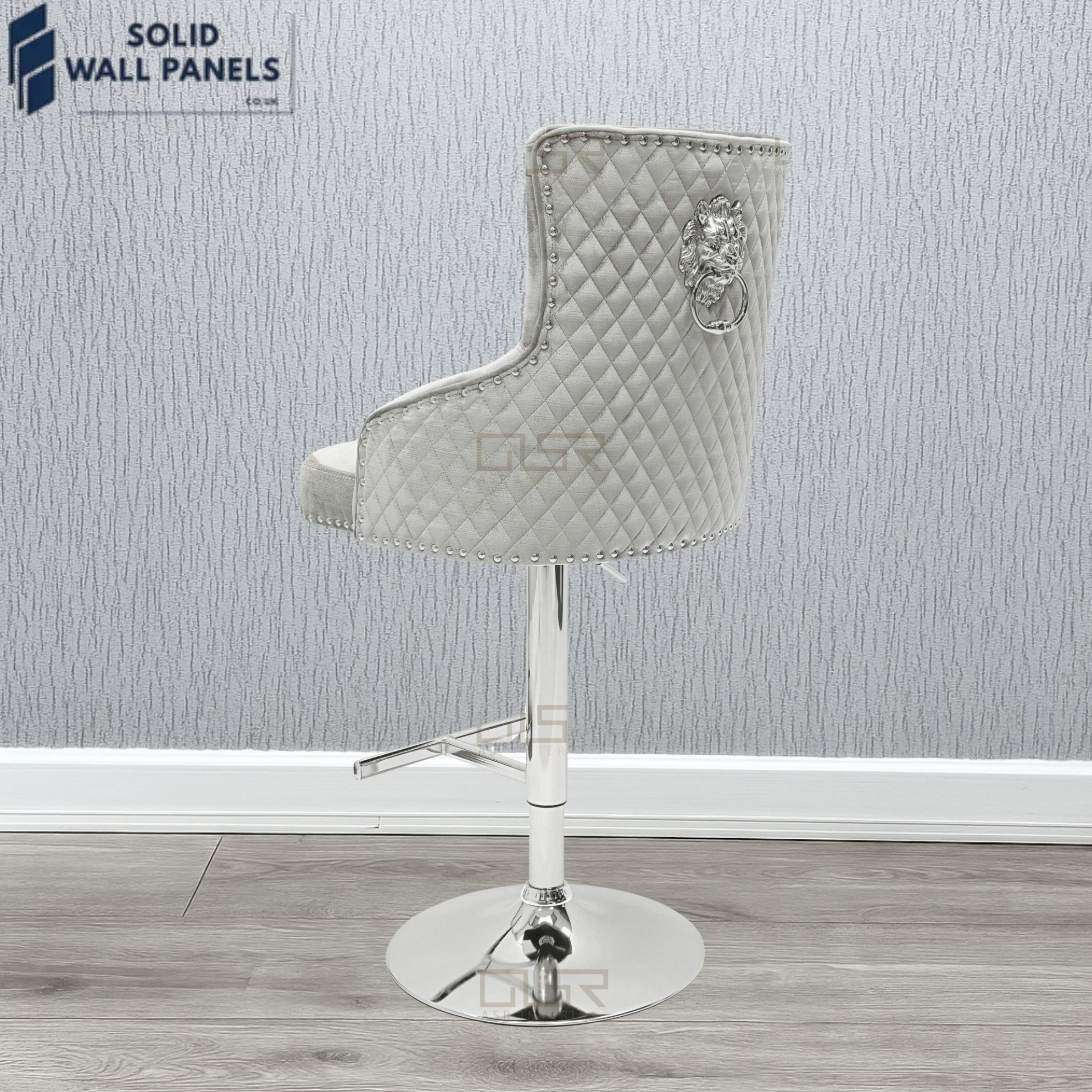 Majestic Premium Fabric Breakfast Bar Stool with Chrome Lion Knocker | Set of 2