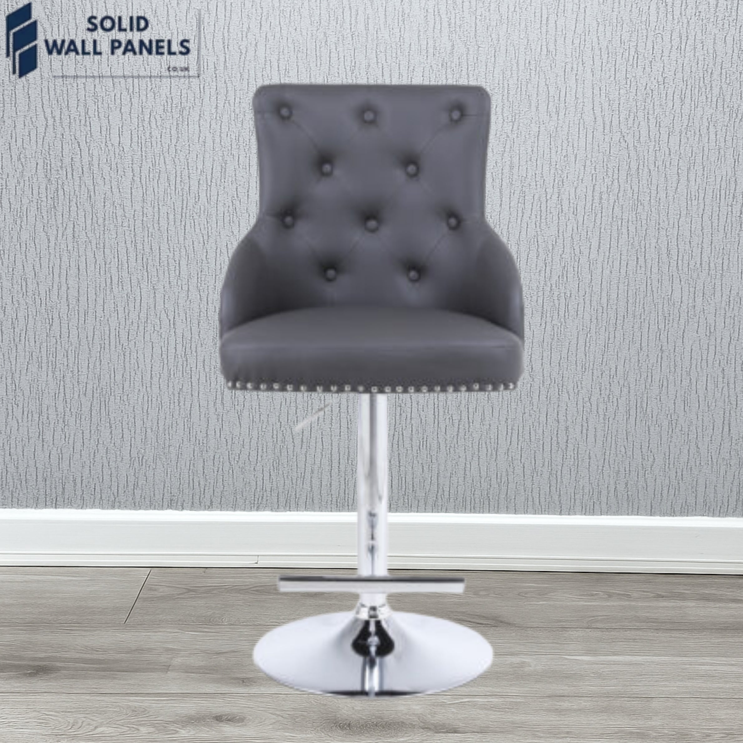 Majestic Hudson Grey PU Leather Breakfast Bar Stool with Chrome Lion Knocker | Set of 2
