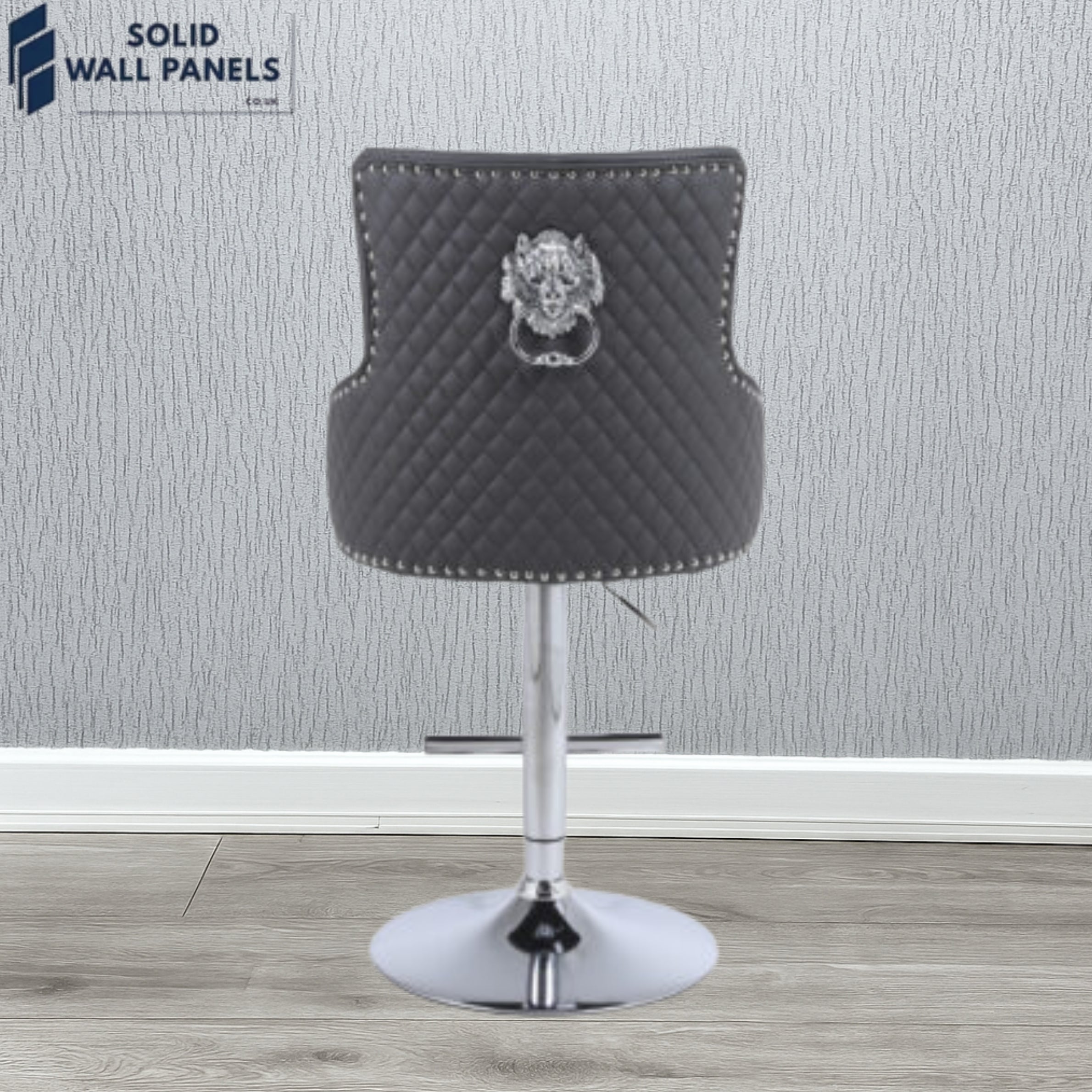 Majestic Hudson Grey PU Leather Breakfast Bar Stool with Chrome Lion Knocker | Set of 2