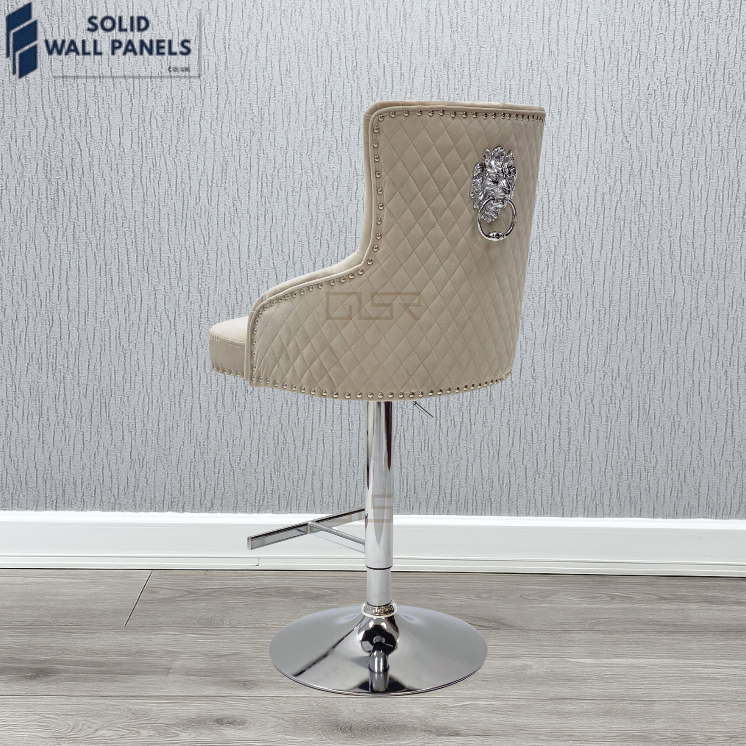 Majestic Premium Fabric Breakfast Bar Stool with Chrome Lion Knocker | Set of 2