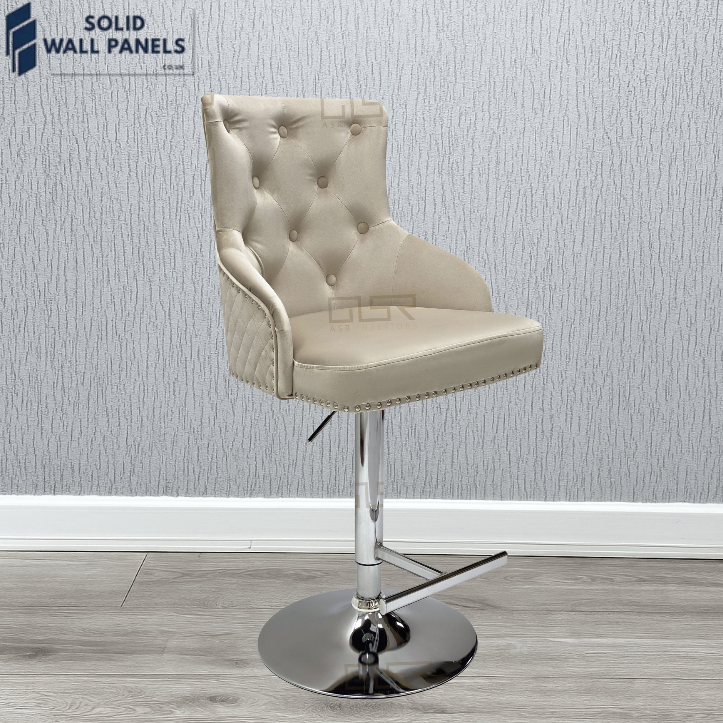 Majestic Premium Fabric Breakfast Bar Stool with Chrome Lion Knocker | Set of 2