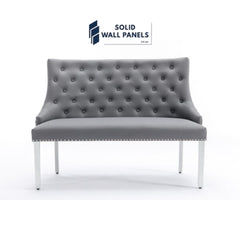 Majestic Grey PU Leather Lion Knocker High Back Bench – Modern Luxury Seating