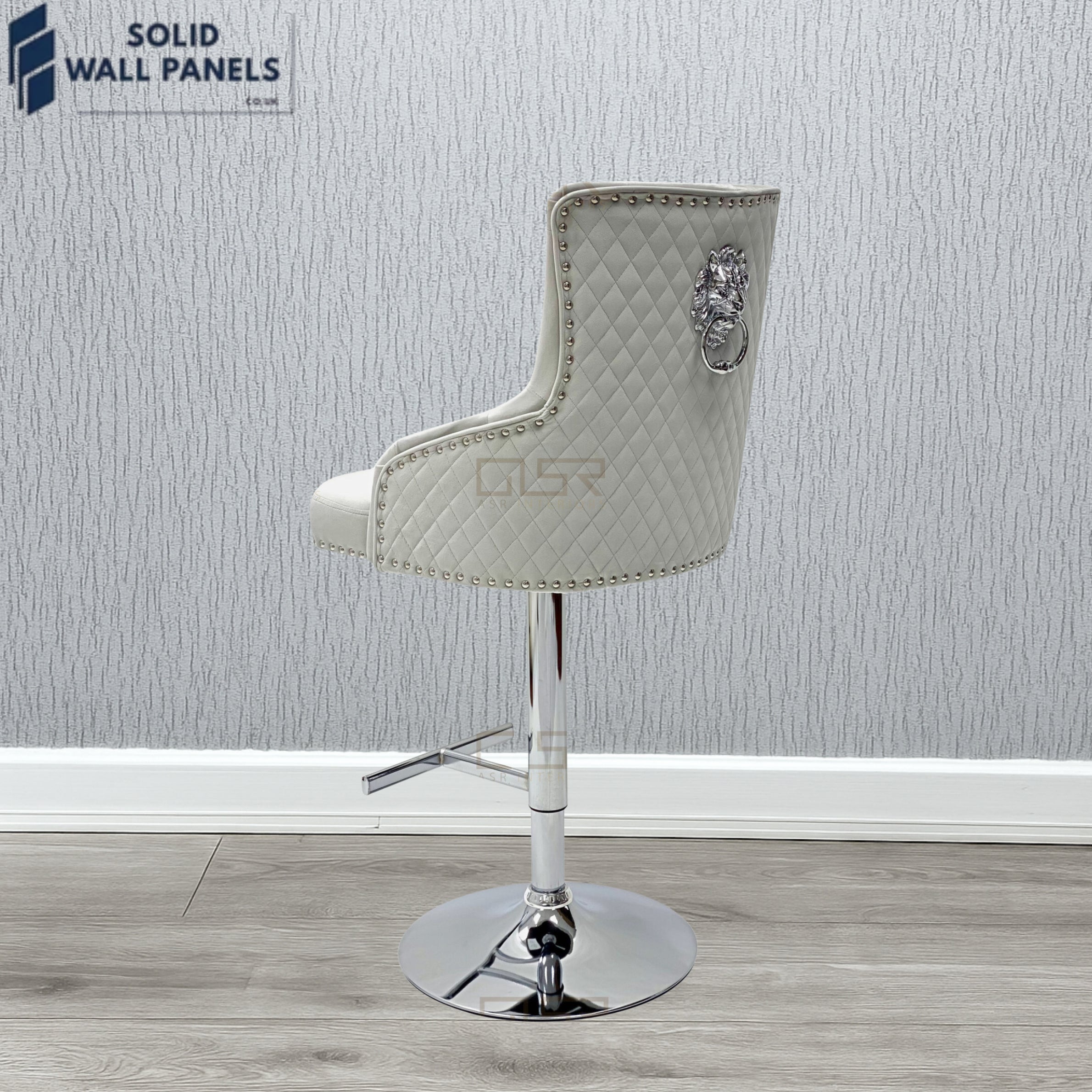 Majestic Premium Fabric Breakfast Bar Stool with Chrome Lion Knocker | Set of 2