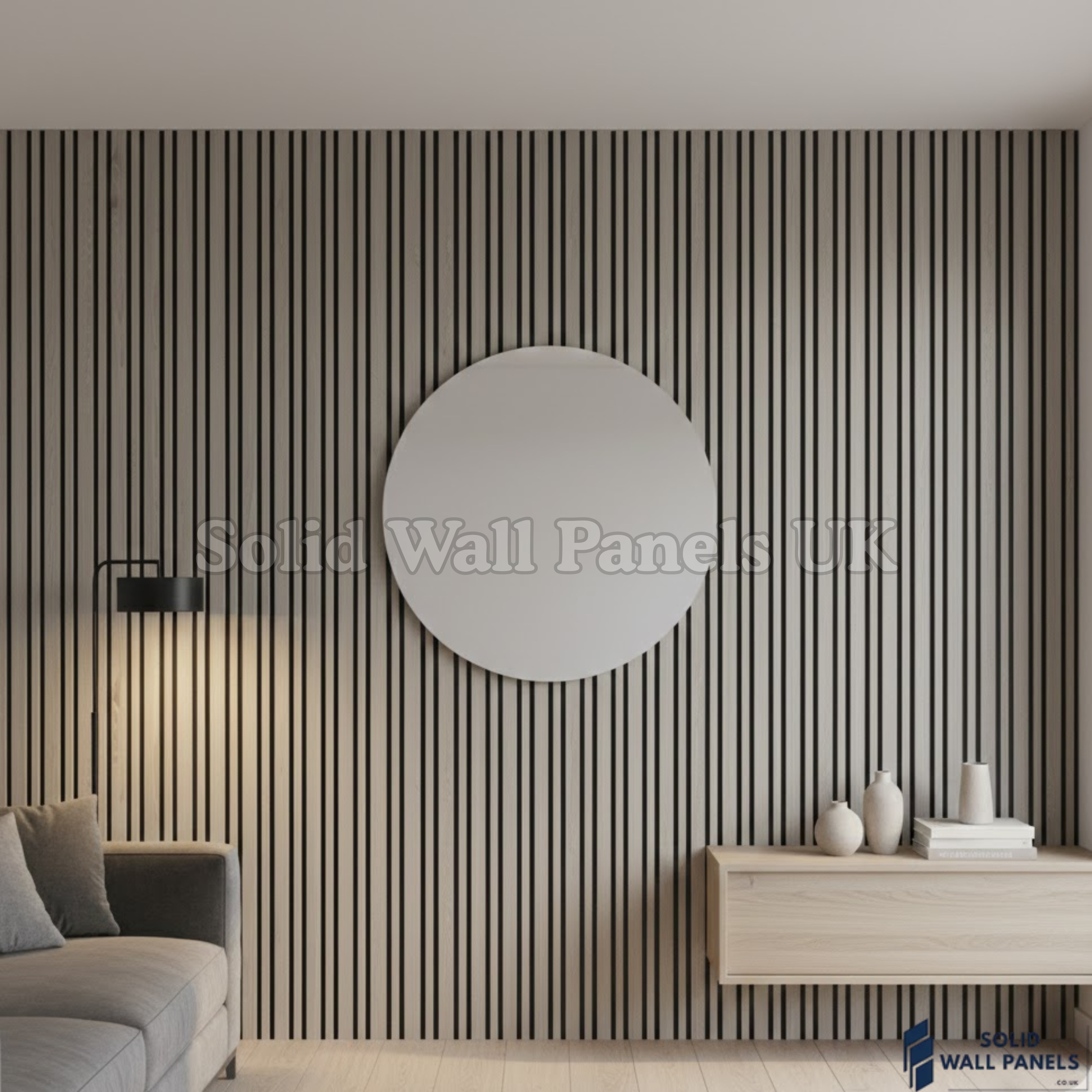 Multi Width Light Grey Acoustic Wall Panels – 240cm | Sound Absorbing Wooden Slat Panelling