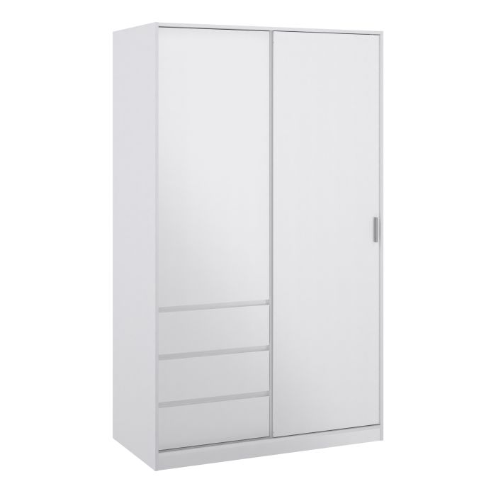 Naia High Gloss White 2 Doors Wardrobe with 3 drawers 
