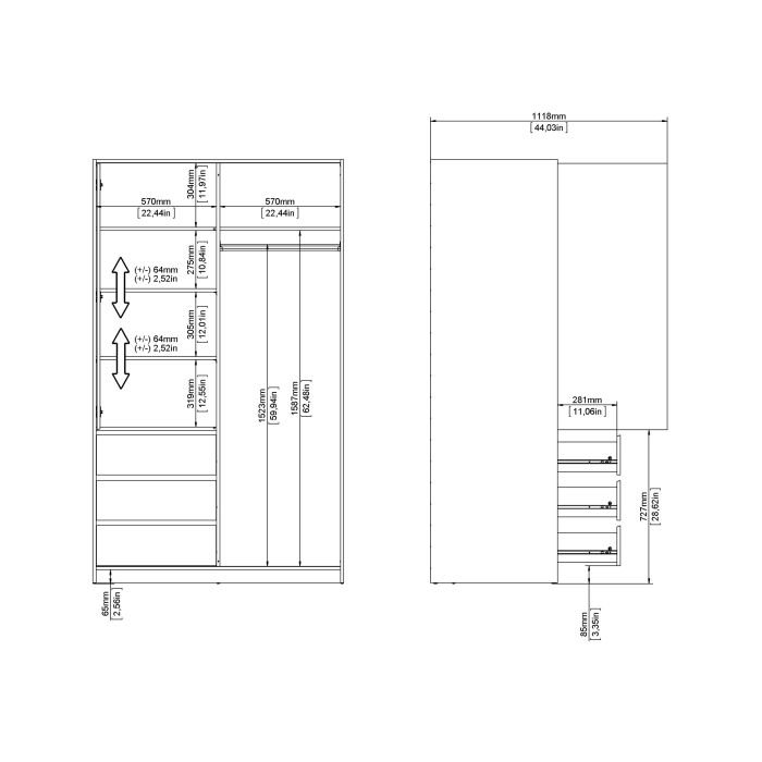 Dimension of Naia High Gloss White Wardrobe 
