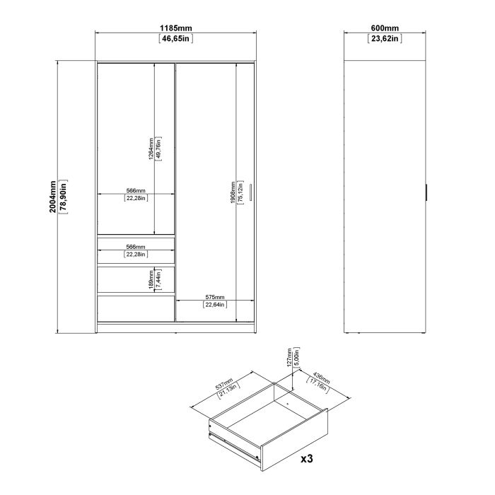 Dimension of Naia High Gloss White Wardrobe