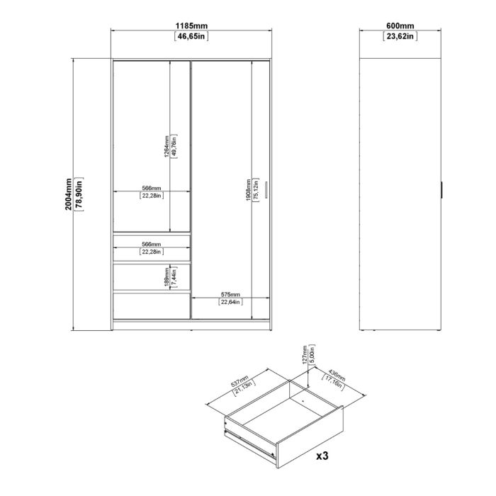 Dimensions of Naia White wardrobe