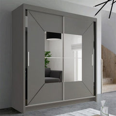 Nicole Grey Wardrobe with Sliding & Mirror Door | Fast UK Delivery