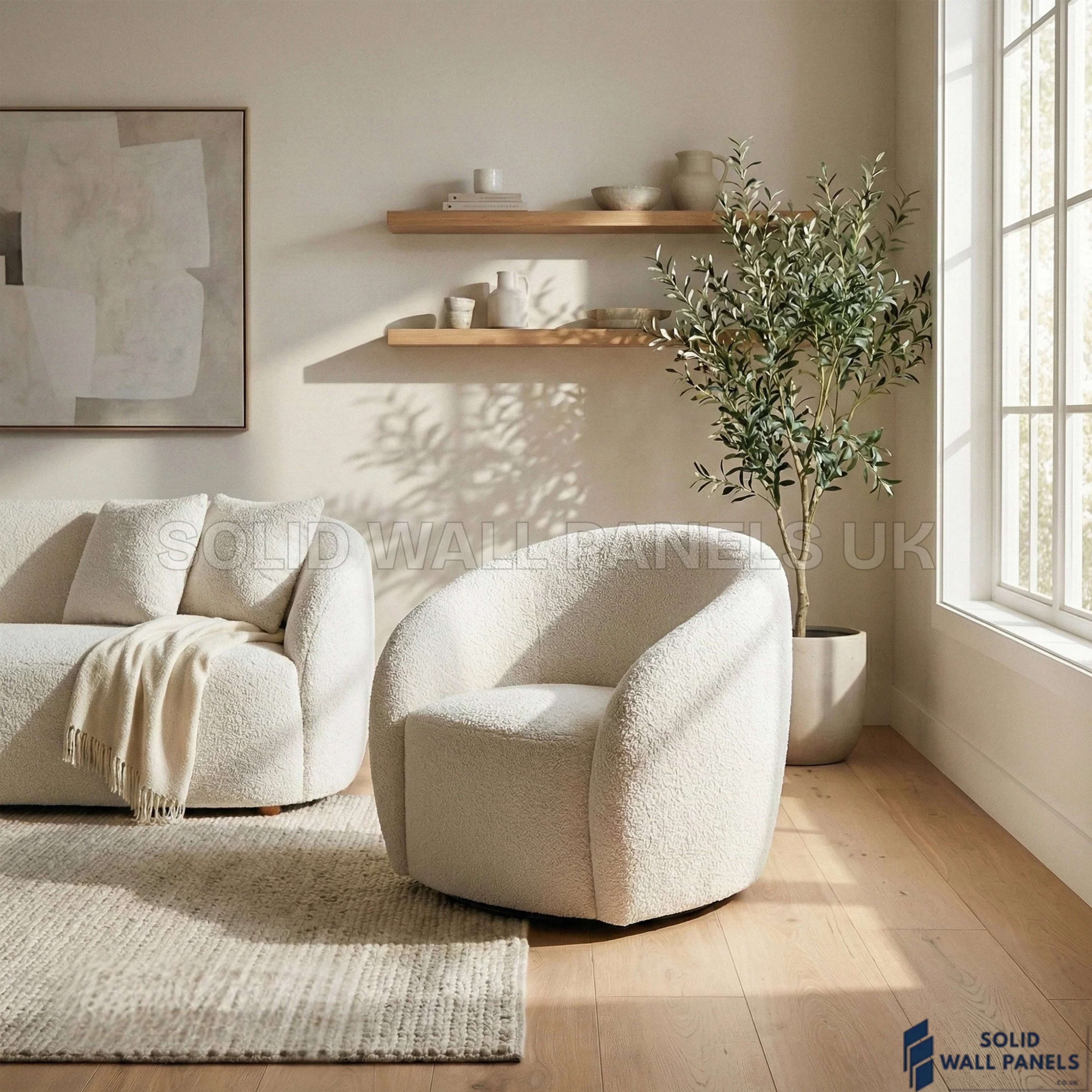 Nolita Accent Chair – Latte Grey Milk Teddy Bouclé | 360° Swivel Chair Organic Design