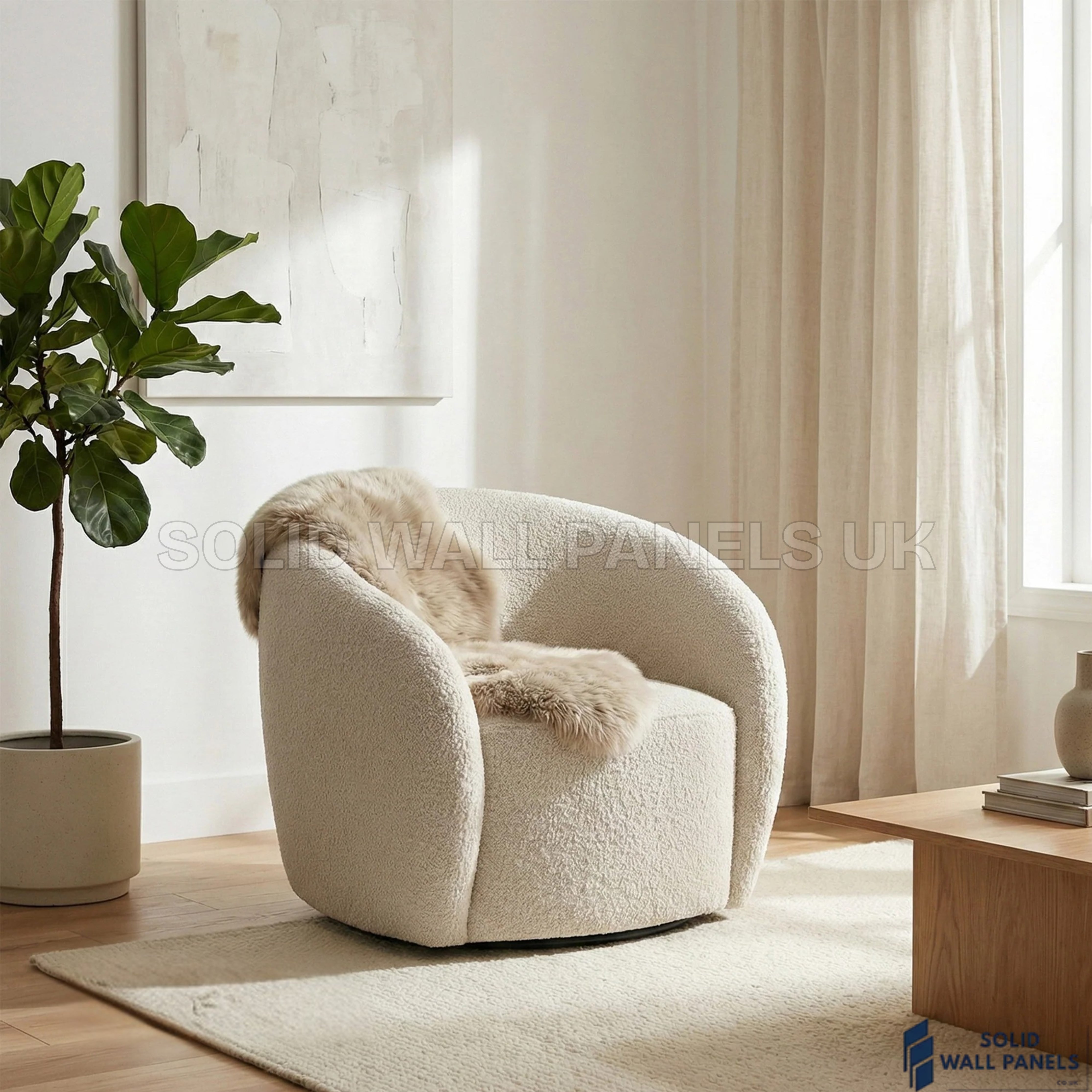 Nolita Accent Chair – Latte Grey Milk Teddy Bouclé | 360° Swivel Chair Organic Design