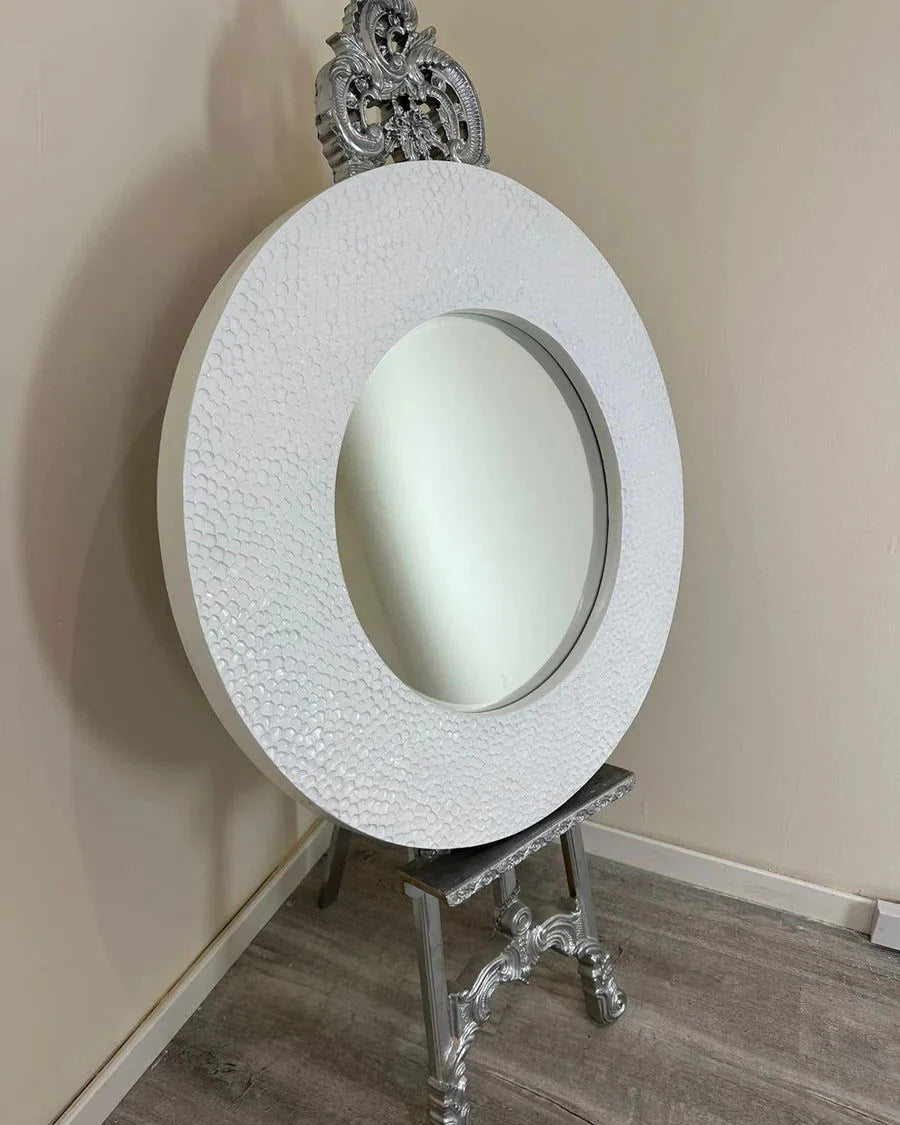 Round Panel Mirror Ornate Round Rustic Mirror | White, Champagne, Silver Finish – Solid ...