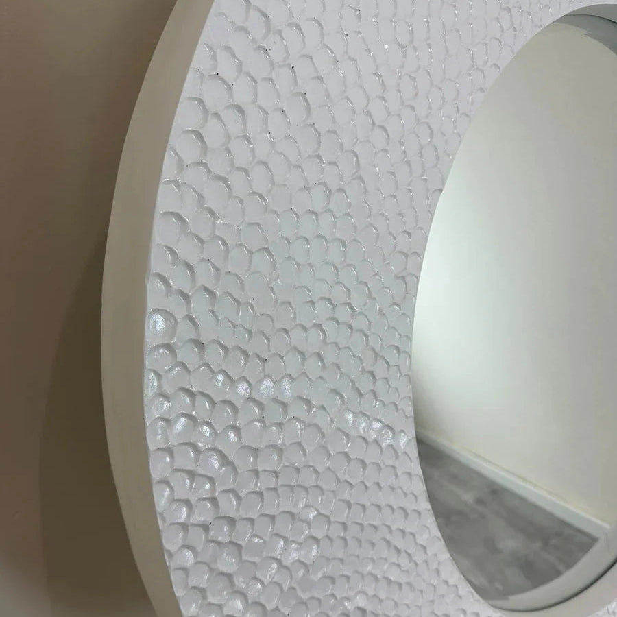 Ornate Round Rustic Mirror | White, Champagne, Silver Finish