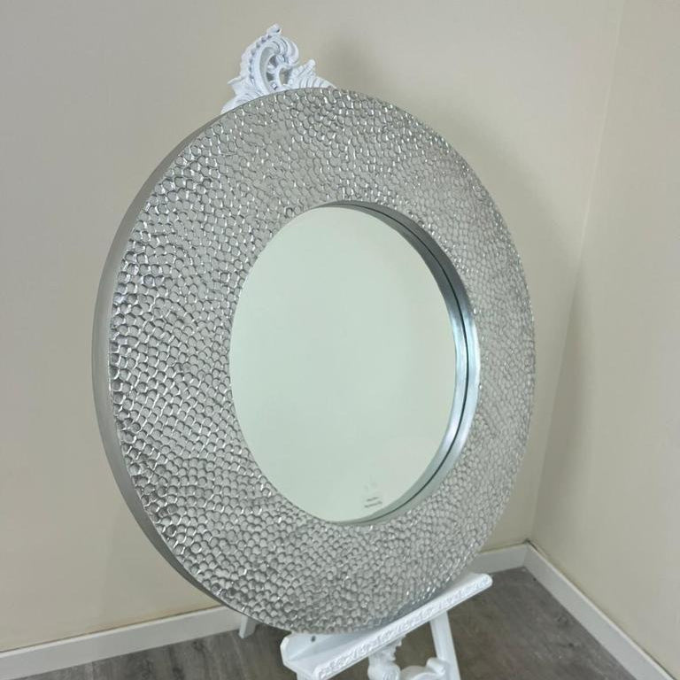 Ornate Round Rustic Mirror | White, Champagne, Silver Finish
