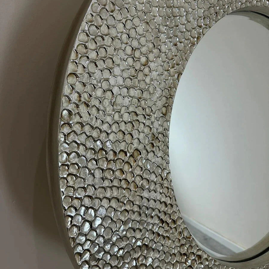 Rustic Rarity Silver Ornate Round Rustic Mirror | White, Champagne, Silver Finish – Solid ...