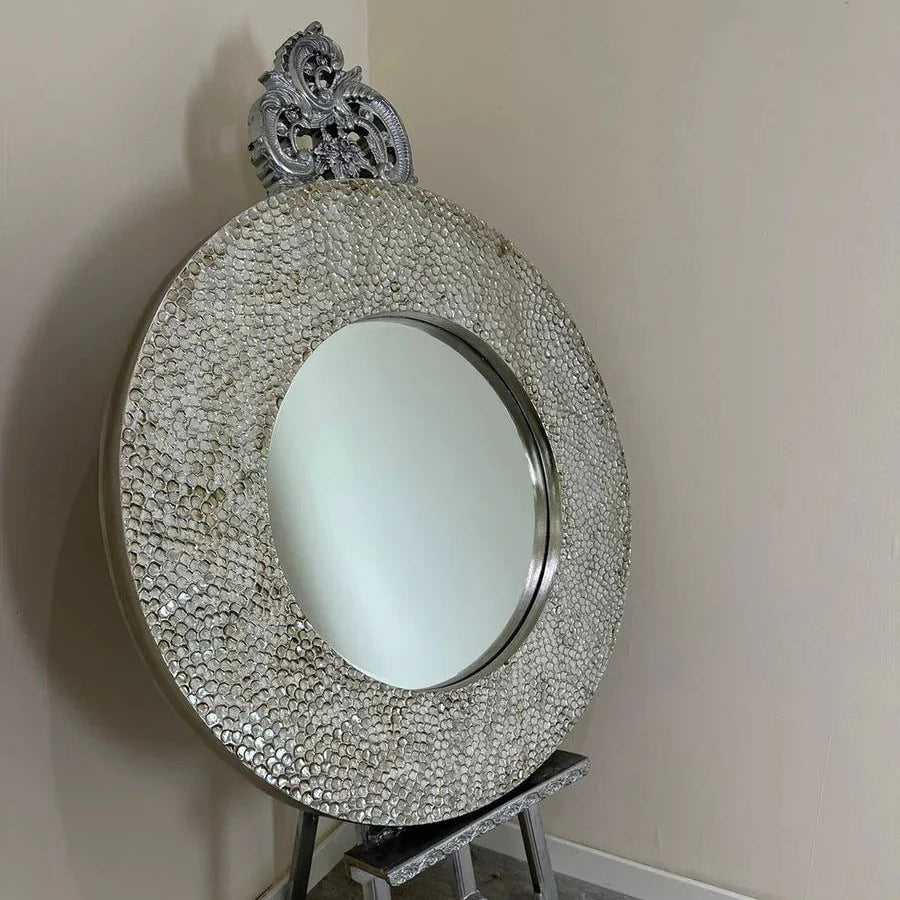 Ornate Round Rustic Mirror | White, Champagne, Silver Finish