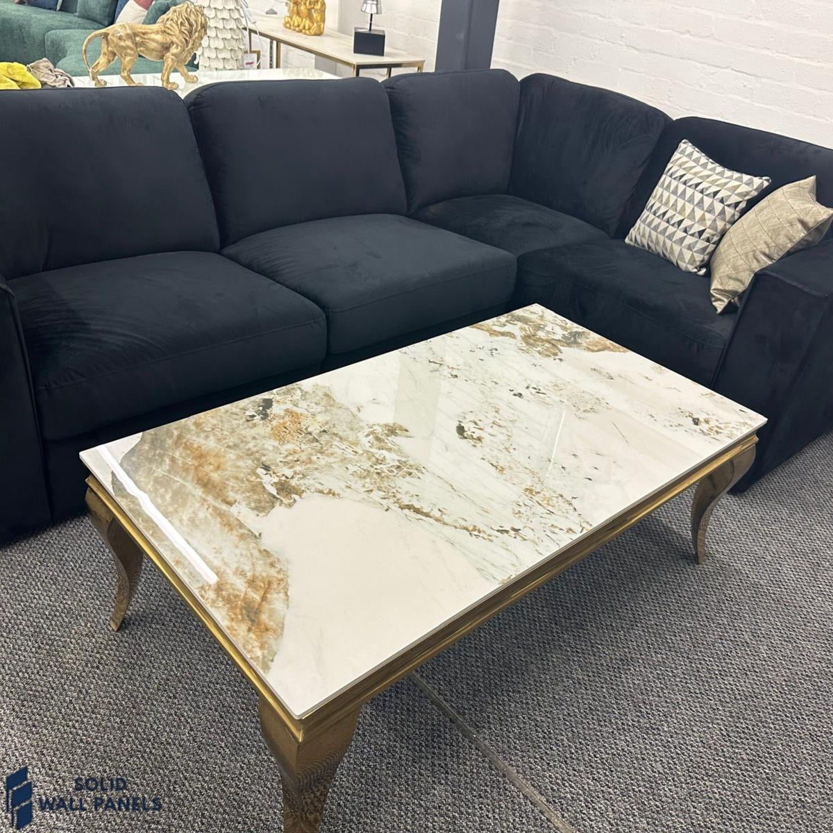 Pandora Louis Marble Coffee Table – Italian Grey Top & Gold Curved Legs | Luxury Living