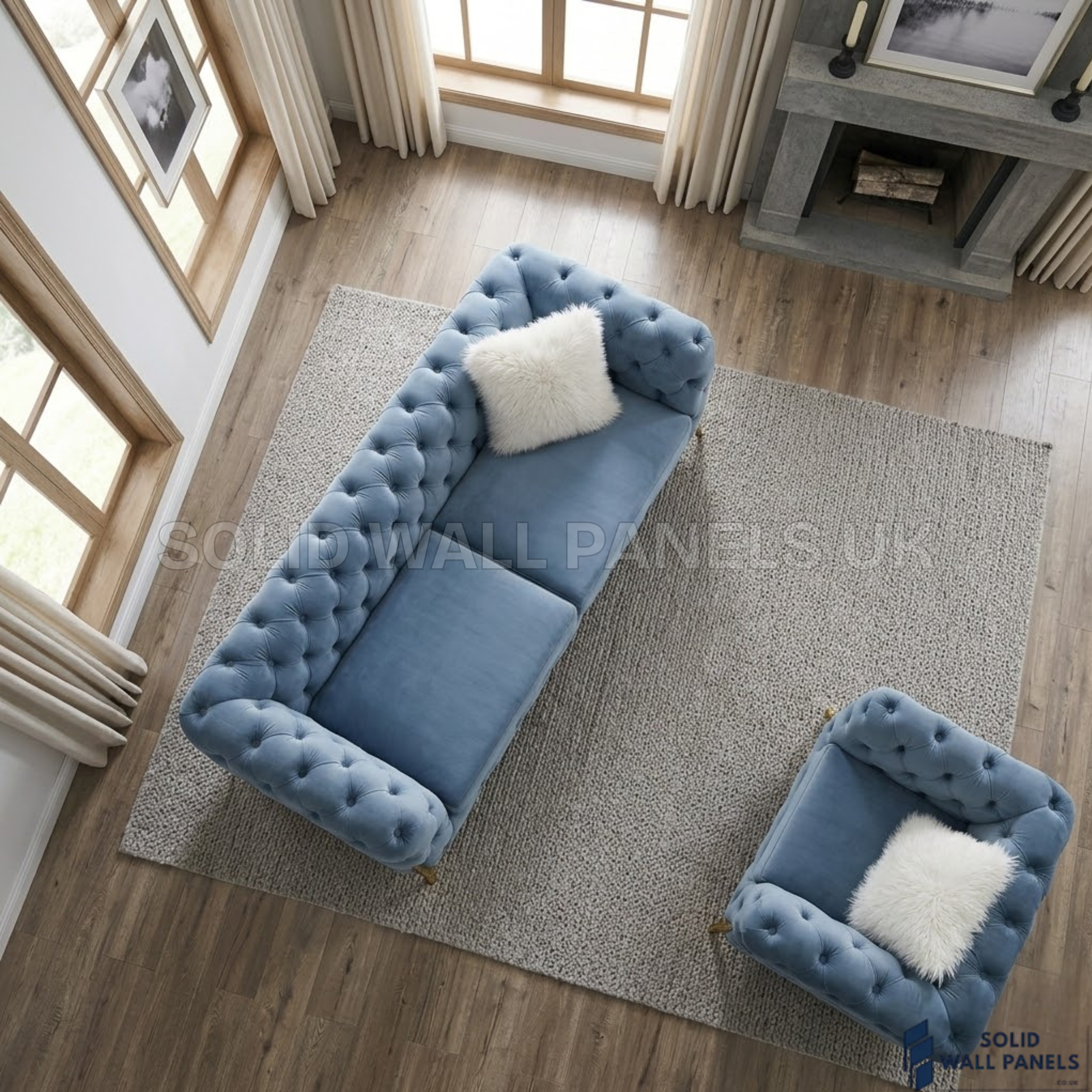 Paris Grey Shimmer Sofa Set – 3+2+1 Chesterfield Velvet | Modern Gold Leg Design