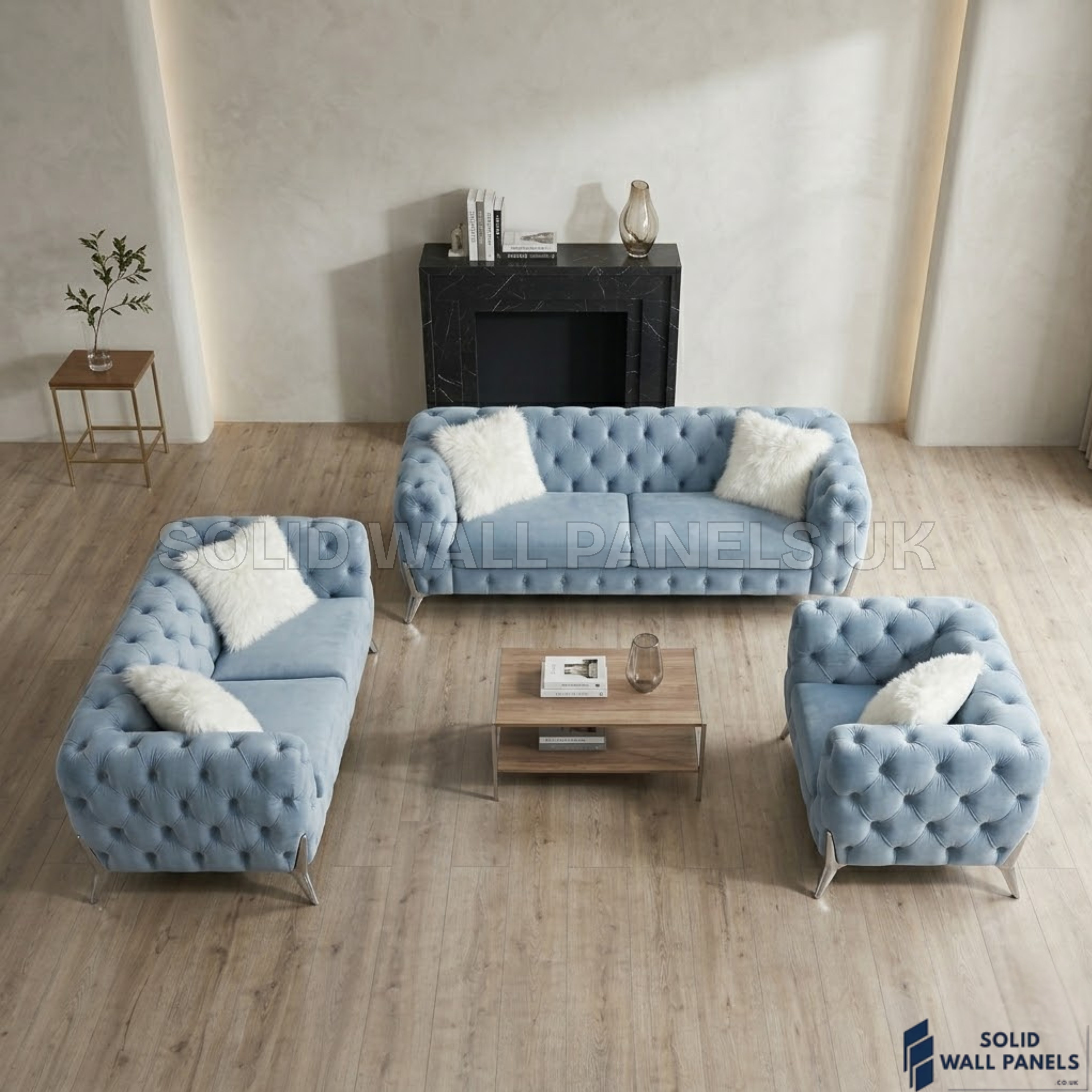 Paris Grey Shimmer Sofa Set – 3+2+1 Chesterfield Velvet Fabric | Chrome Leg Modern Design