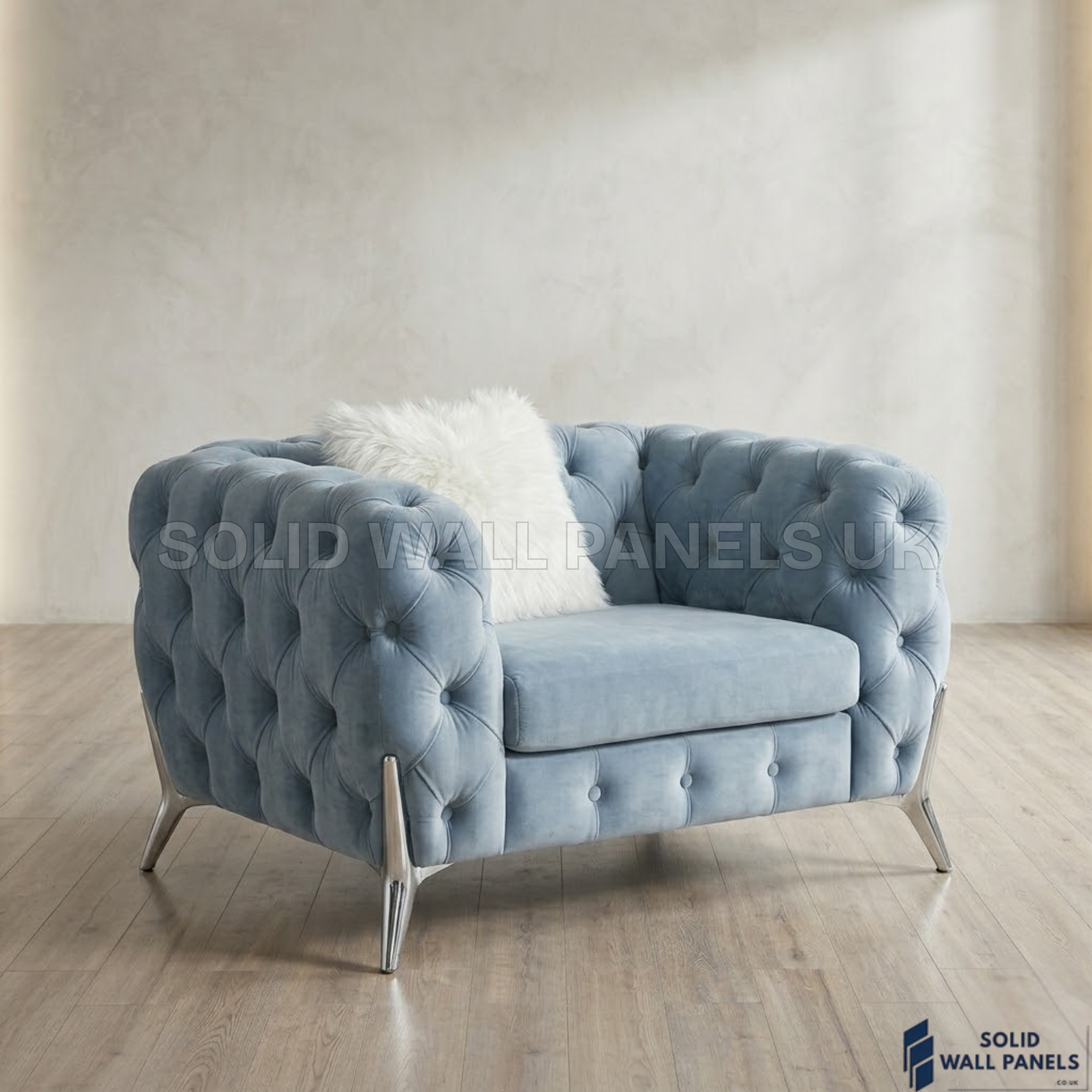 Paris Grey Shimmer Sofa Set – 3+2+1 Chesterfield Velvet Fabric | Chrome Leg Modern Design