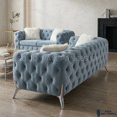 Paris Grey Shimmer Sofa Set – 3+2+1 Chesterfield Velvet Fabric | Chrome Leg Modern Design