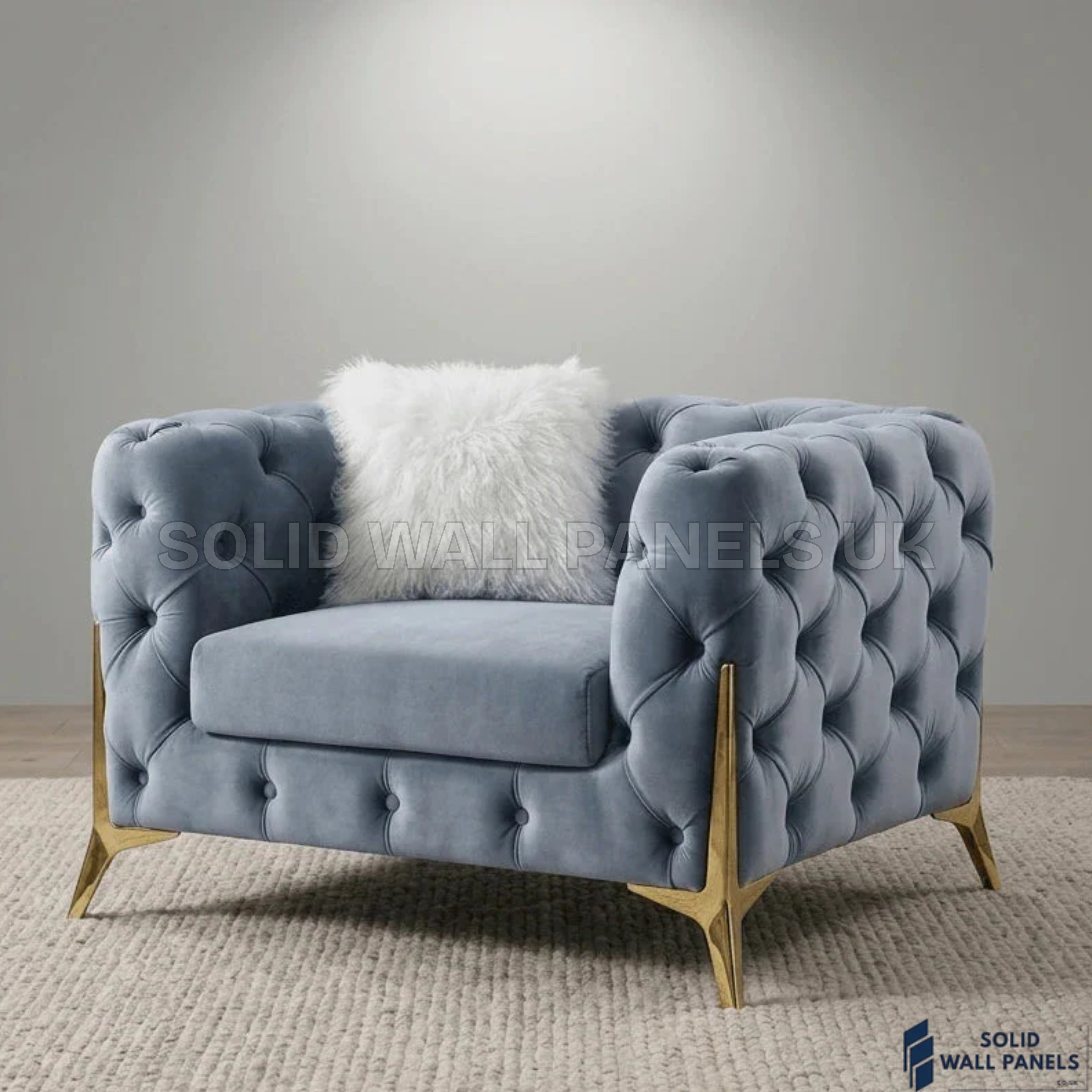 Paris Grey Shimmer Sofa Set – 3+2+1 Chesterfield Velvet | Modern Gold Leg Design