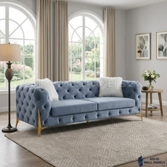Paris Grey Shimmer Sofa Set – 3+2+1 Chesterfield Velvet | Modern Gold Leg Design
