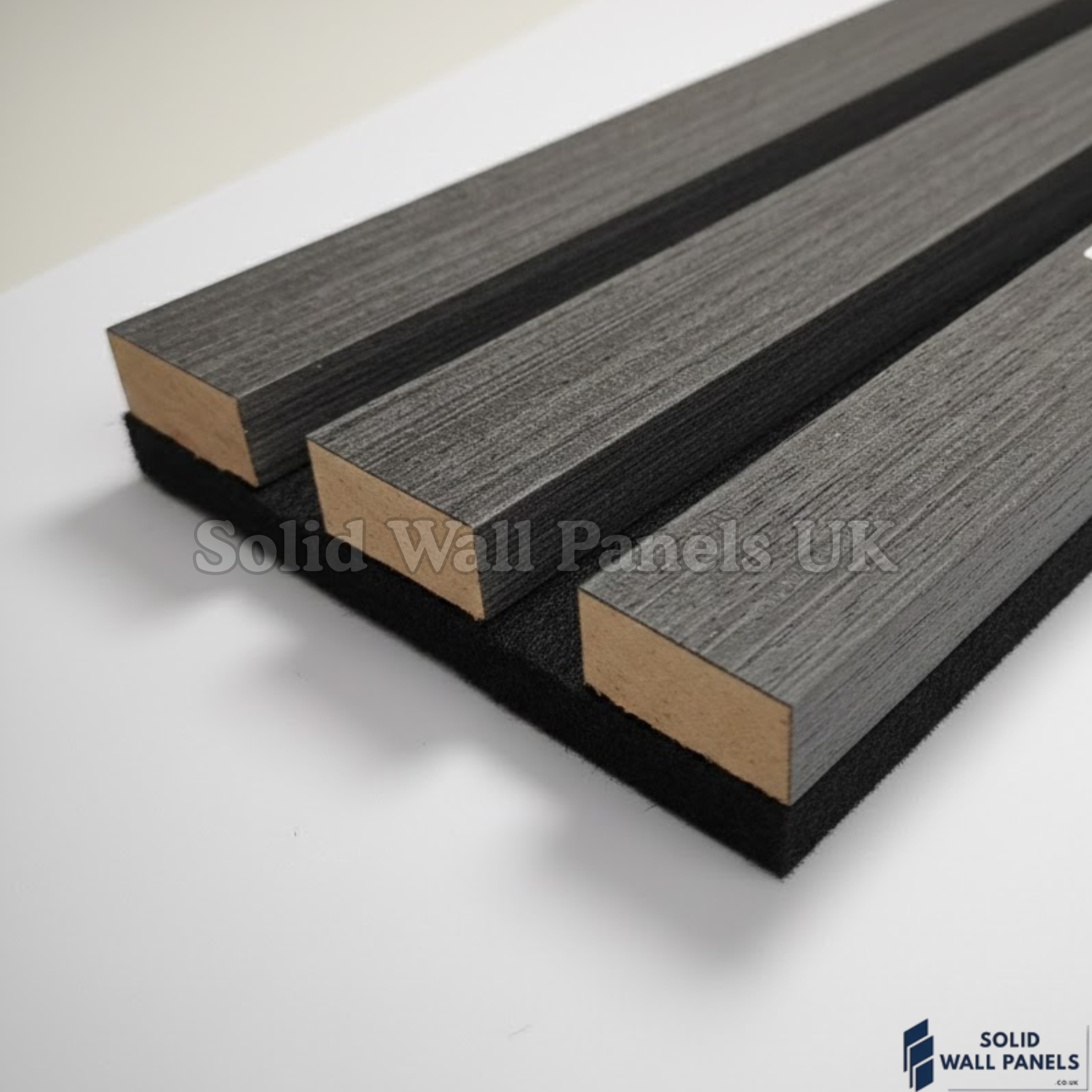Premium 3 Sided Black Oak Wood Veneer Acoustic Slat Wall Panel – 2400 × 320 mm (Pack of 2)