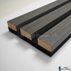 Premium 3 Sided Black Oak Wood Veneer Acoustic Slat Wall Panel – 2400 × 320 mm (Pack of 2)