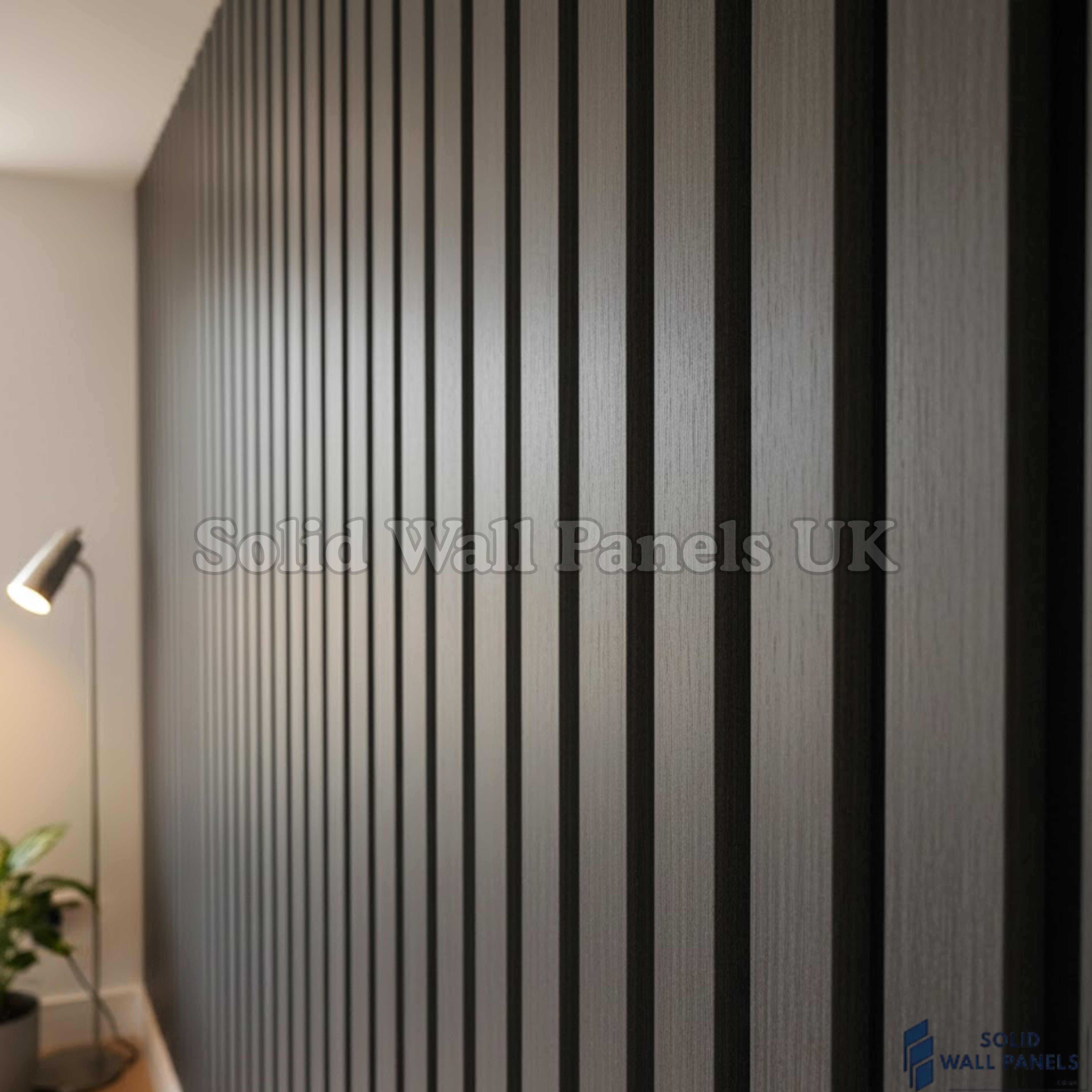 Premium 3 Sided Black Oak Wood Veneer Acoustic Slat Wall Panel – 2400 × 320 mm (Pack of 2)