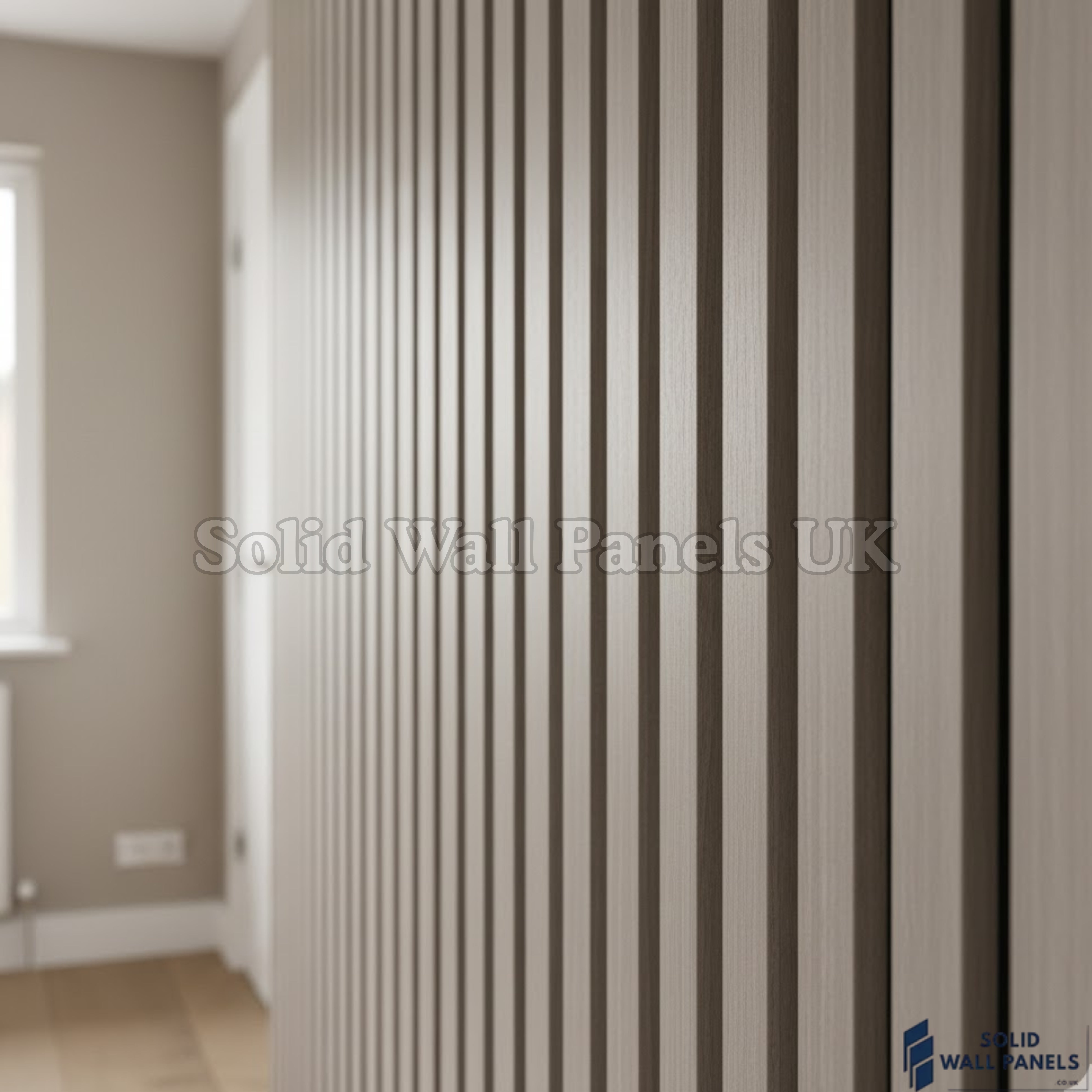 Premium 3 Sided Wood Veneer Grey Oak Acoustic Slat Wall Panel – 2400 × 320 mm (Pack of 2)