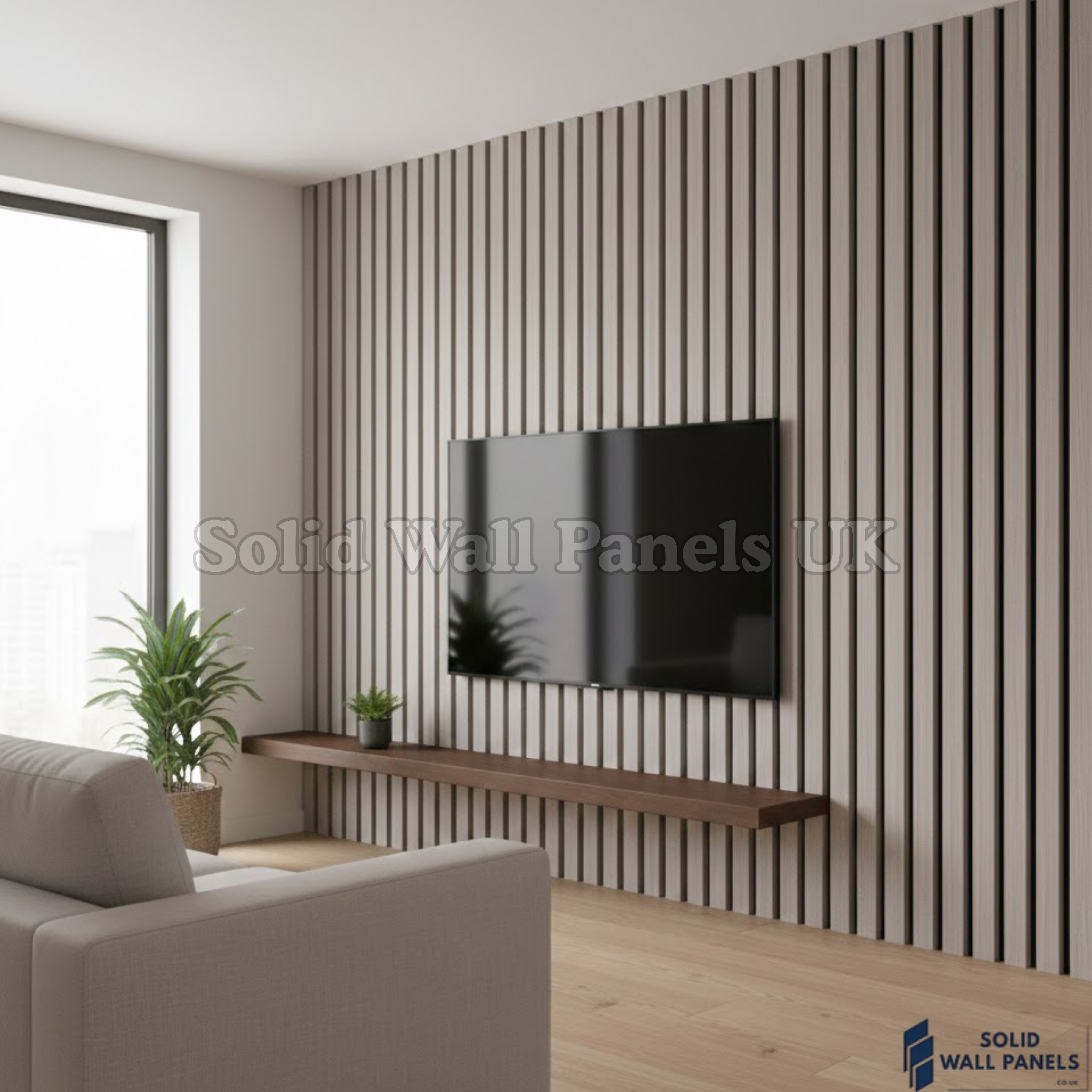 Premium 3 Sided Wood Veneer Grey Oak Acoustic Slat Wall Panel – 2400 × 320 mm (Pack of 2)