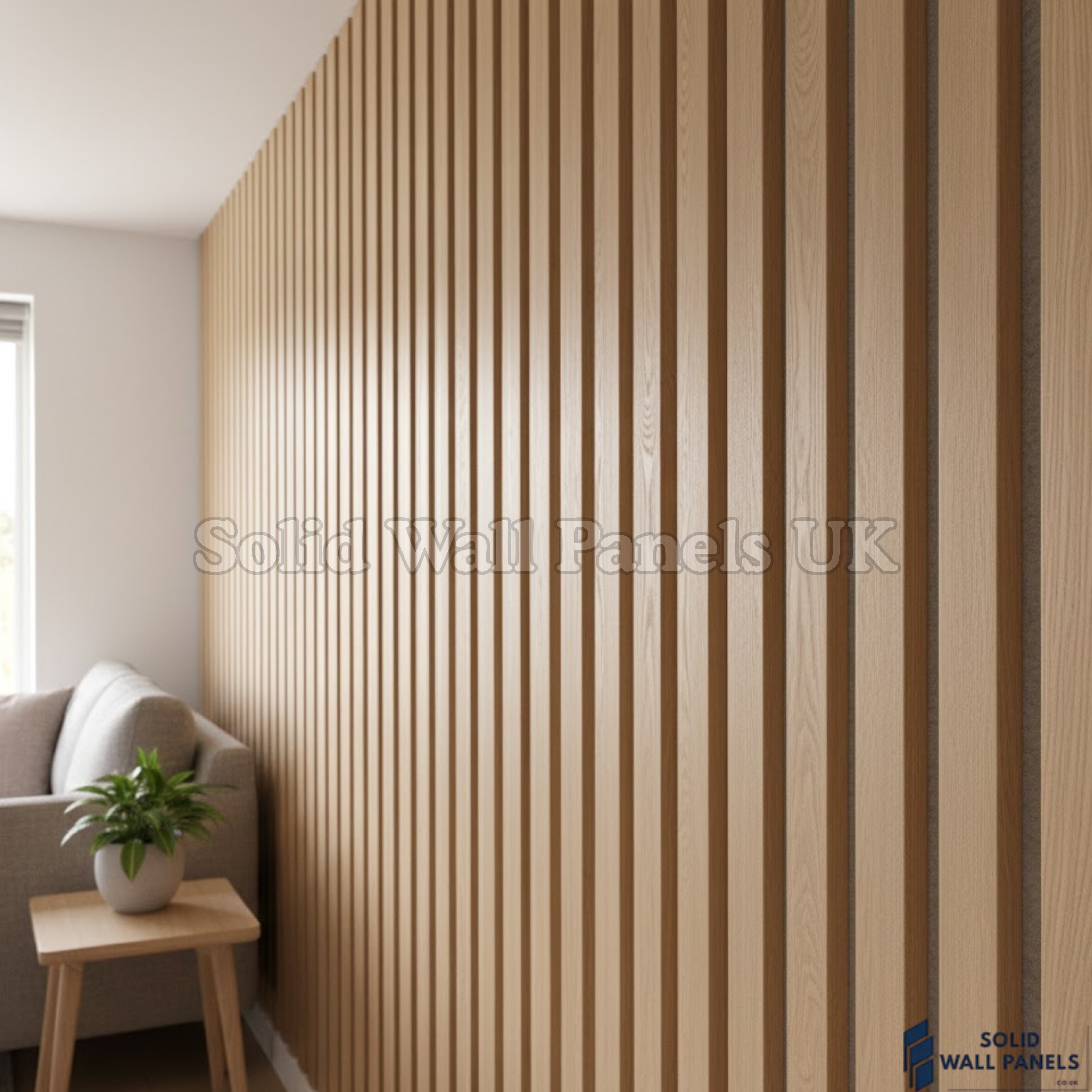 Premium 3 Sided Wood Veneer Oak Acoustic Slat Wall Panel – Grey Felt Backing 2400 × 320 mm (Pack Of 2)