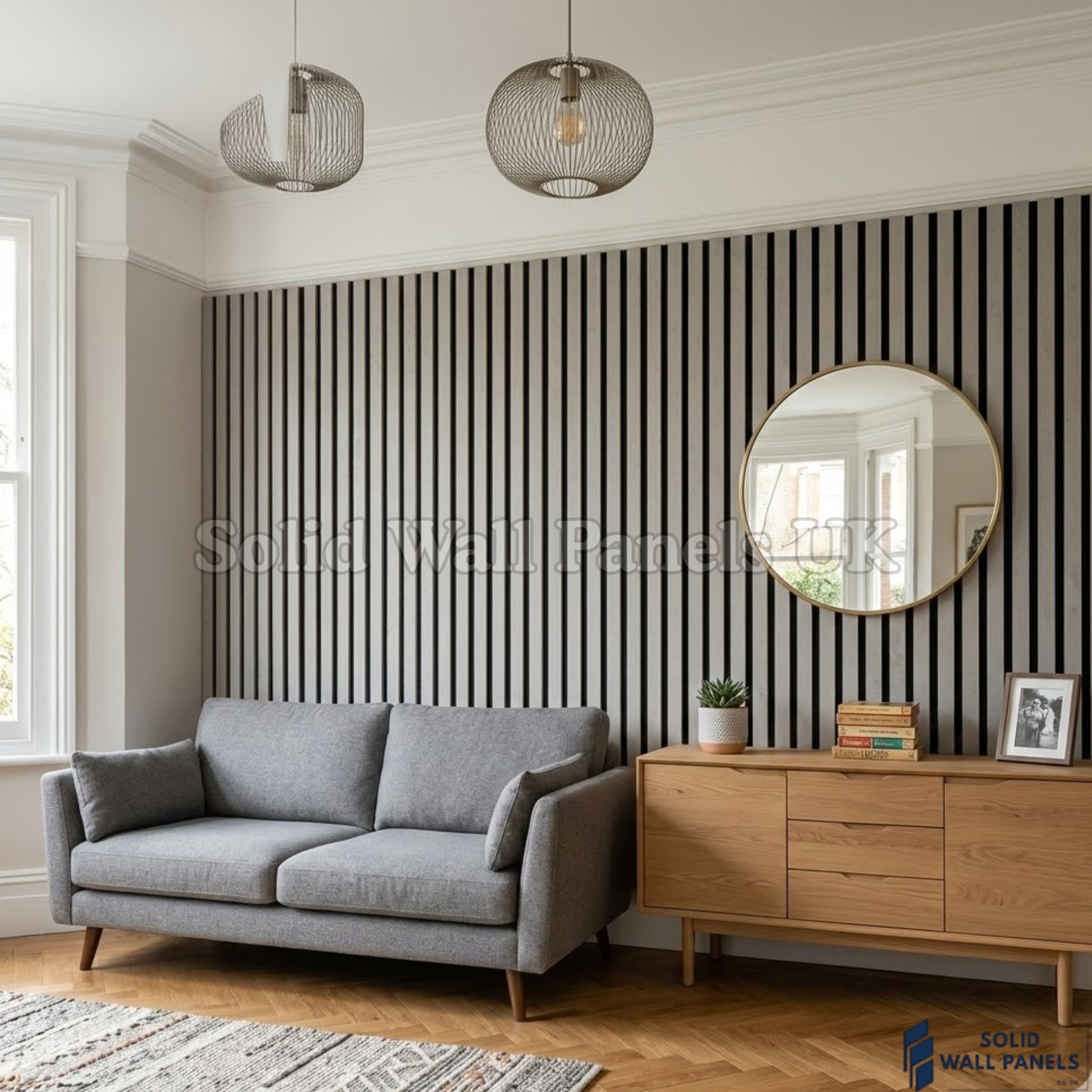 Premium Acoustic Concrete Coloured Slat Wall Panels – 240cm x 32cm (Pack of 2) | 3 Sided Modern Panels