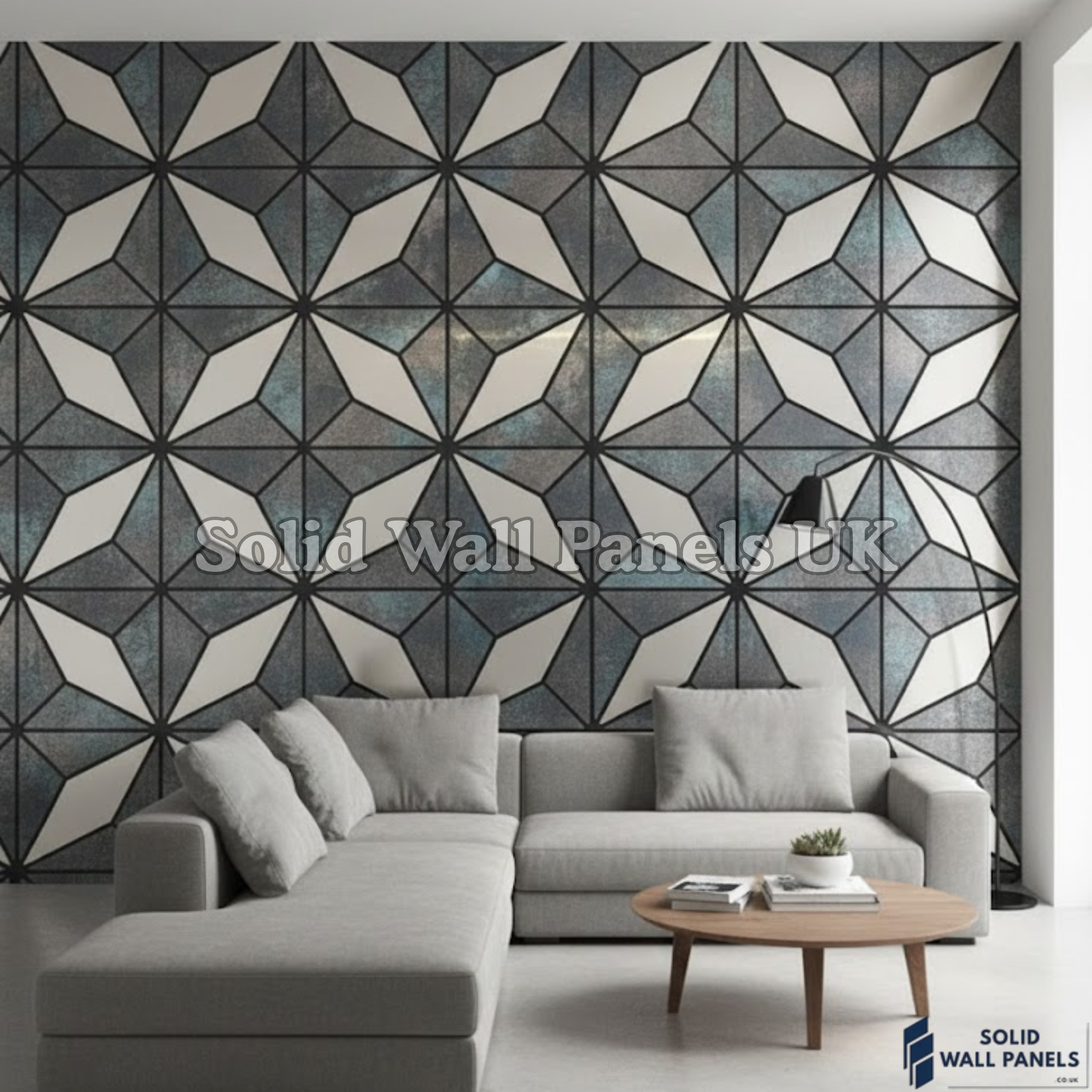 Premium Geometric Grey Glitter Acoustic Wall Panel 240×60cm (4 Pieces) | Solid Wall Panels UK