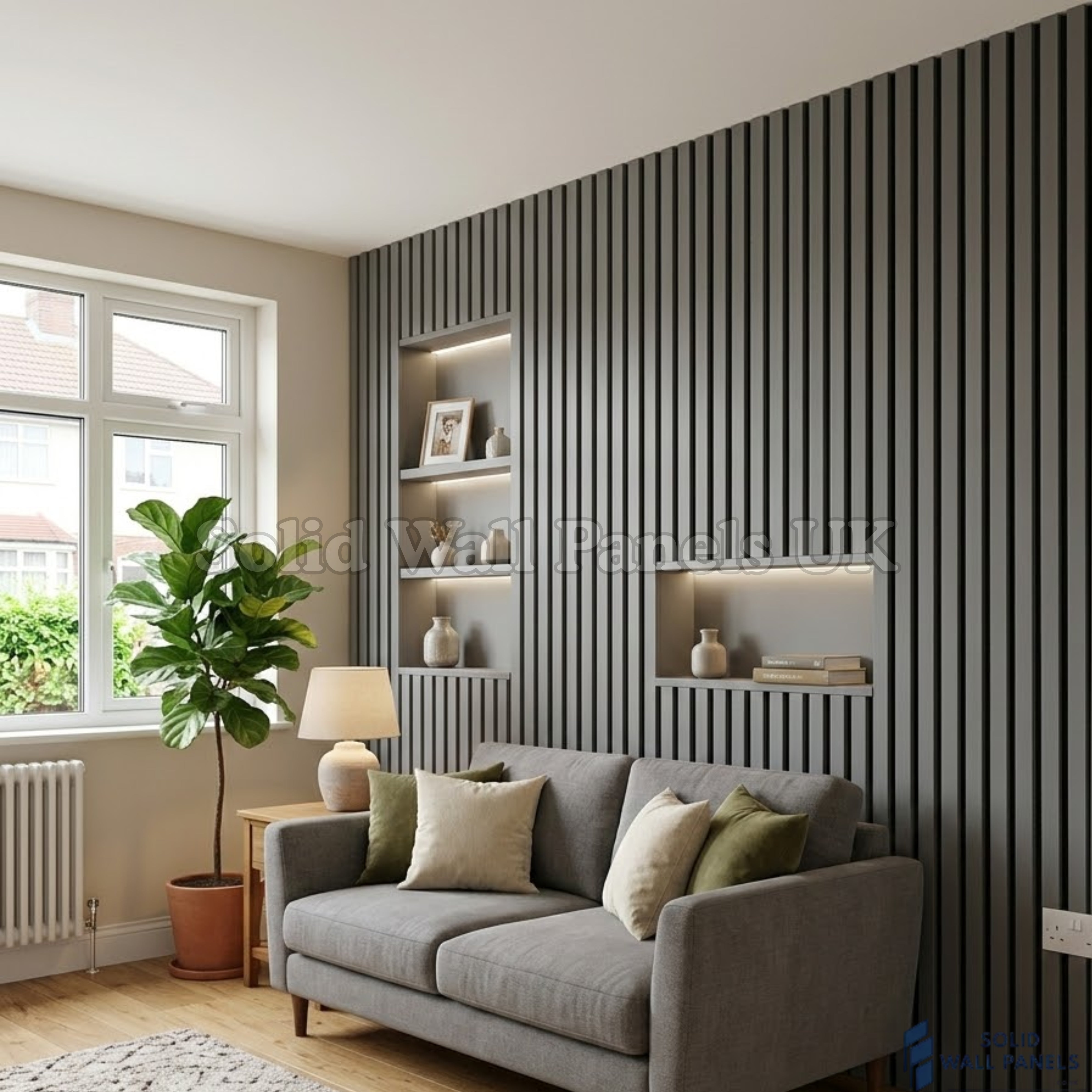 Premium Grey 3 Sided Acoustic Slat Wall Panels – 2400 x 320mm (Pack of 2)