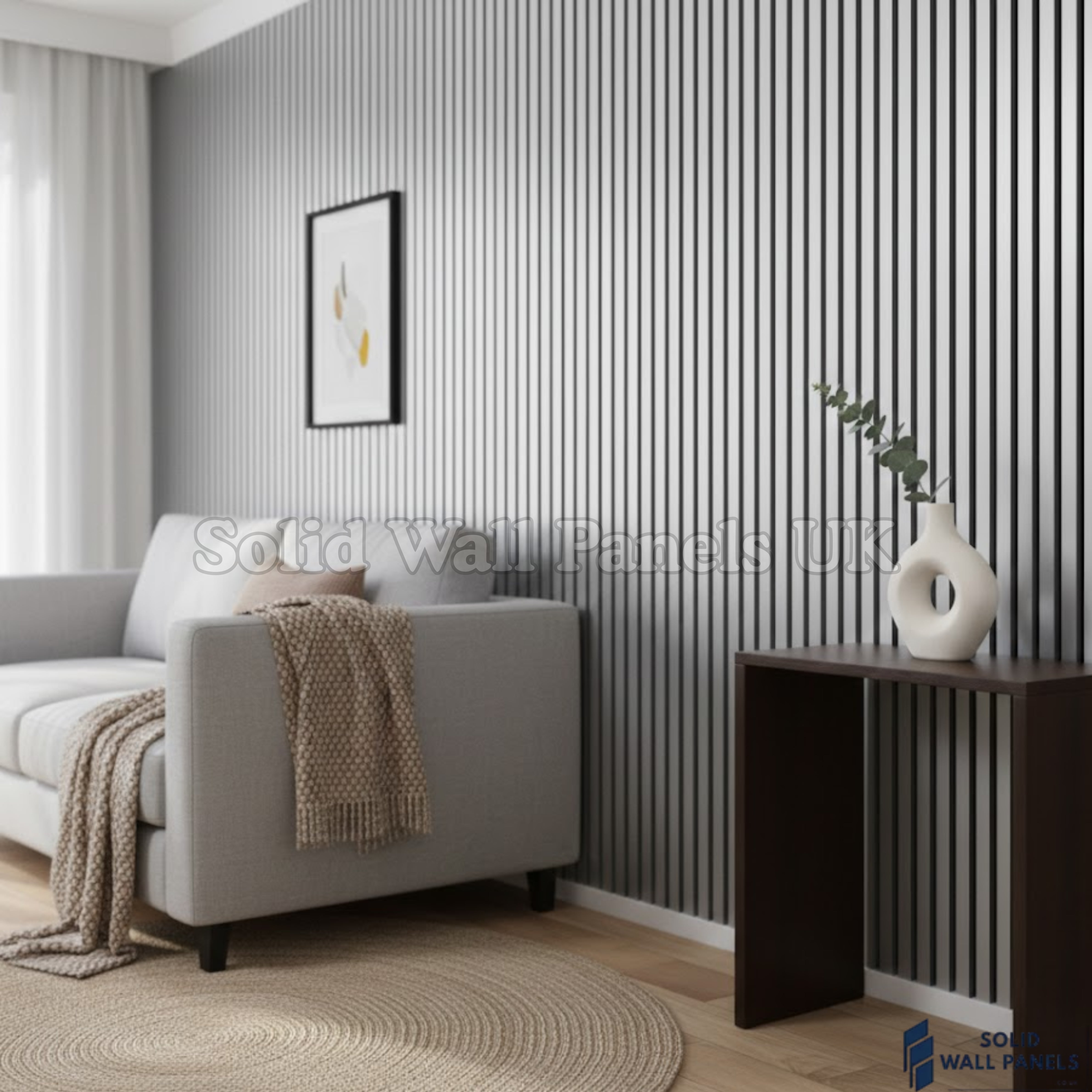 Premium Metallic Light Grey Acoustic Slatted Wall Panel – 240×60cm