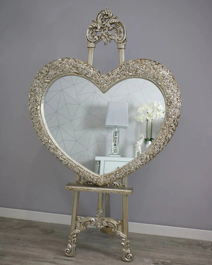 Rosa Heart Mirror – Luxury Champagne & Silver | Solid Wall Panels
