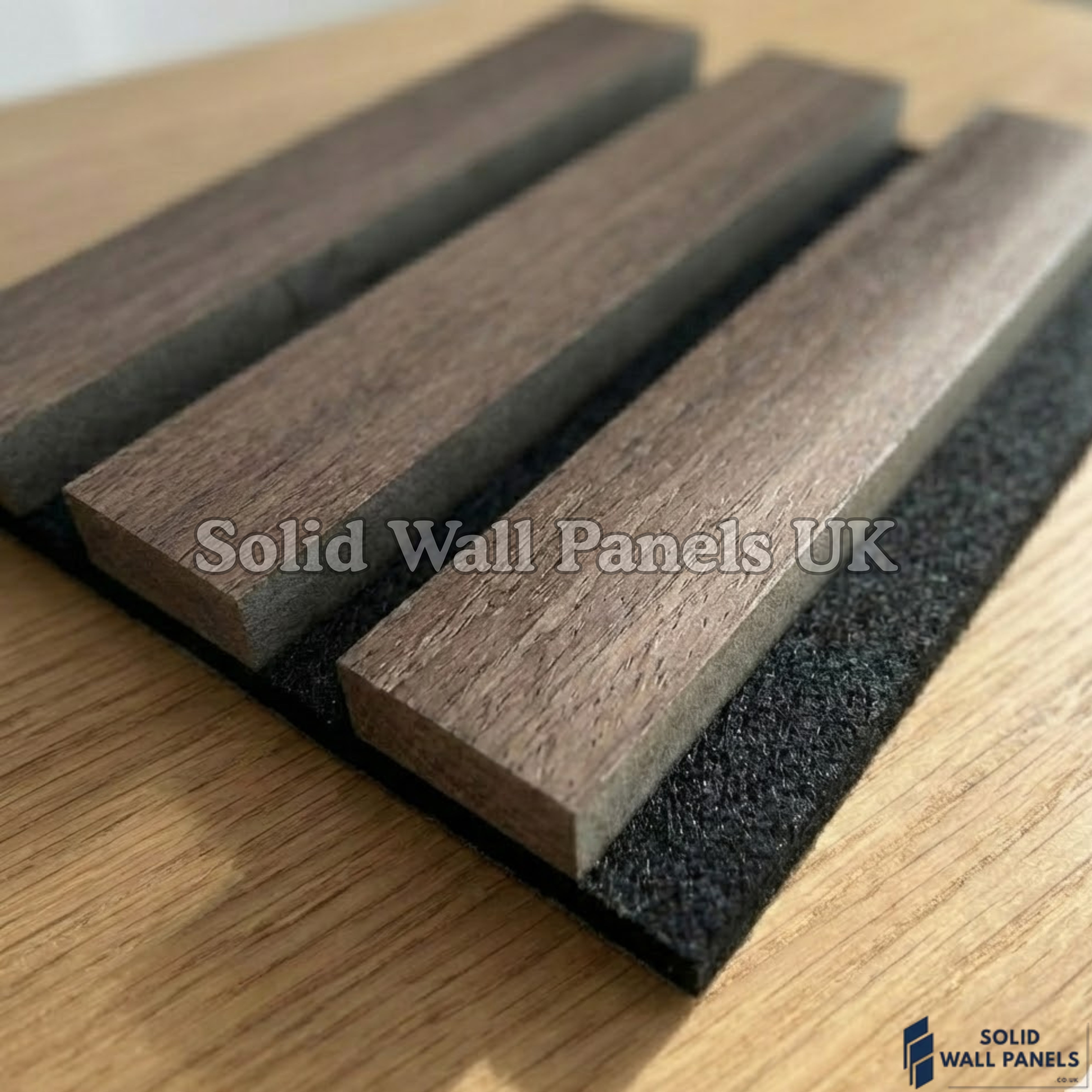Real Wood Acoustic Slatted Wall Panels – Dark Oak (Walnut) 60×240 cm | Solid Wall Panels UK