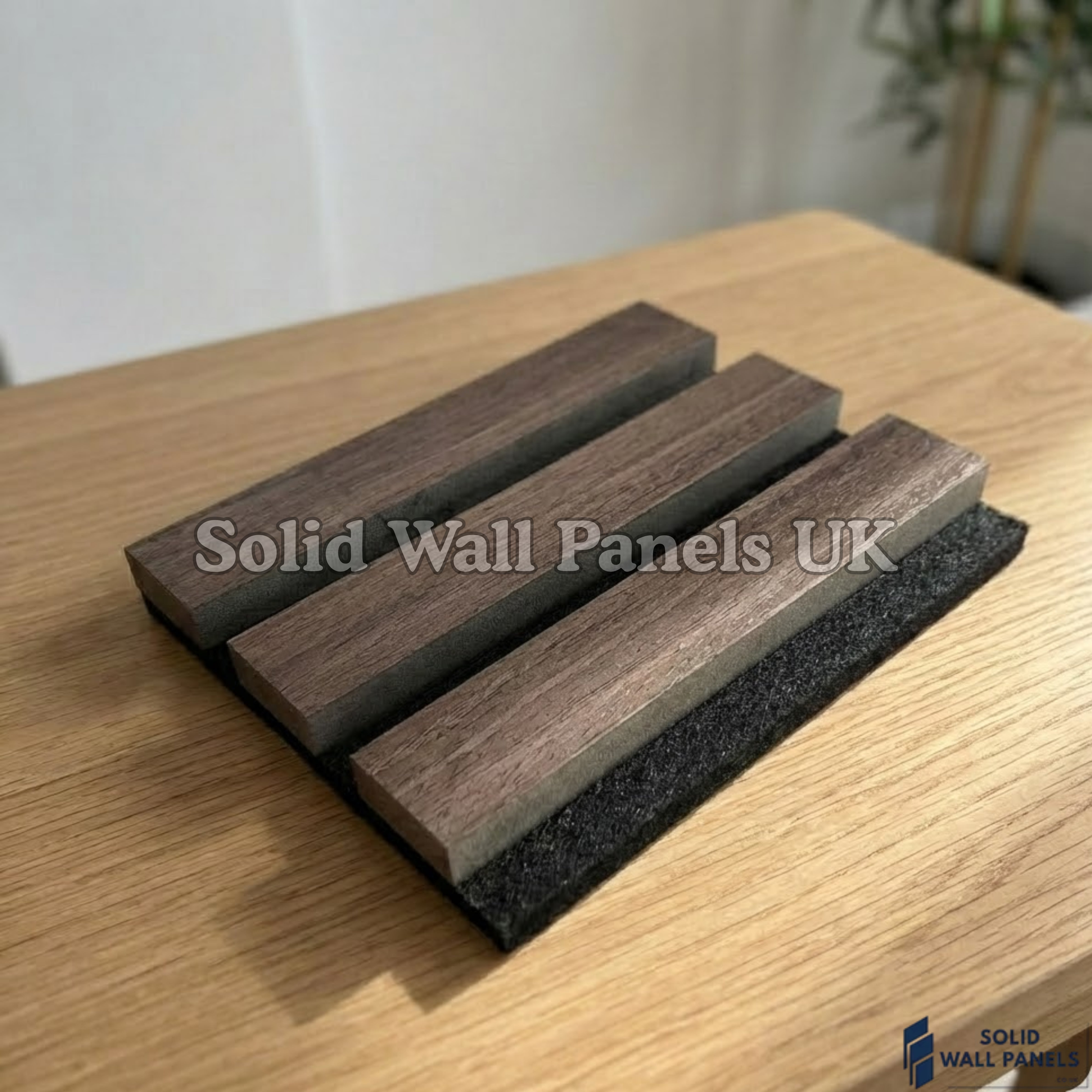 Real Wood Acoustic Slatted Wall Panels – Dark Oak (Walnut) 60×240 cm | Solid Wall Panels UK