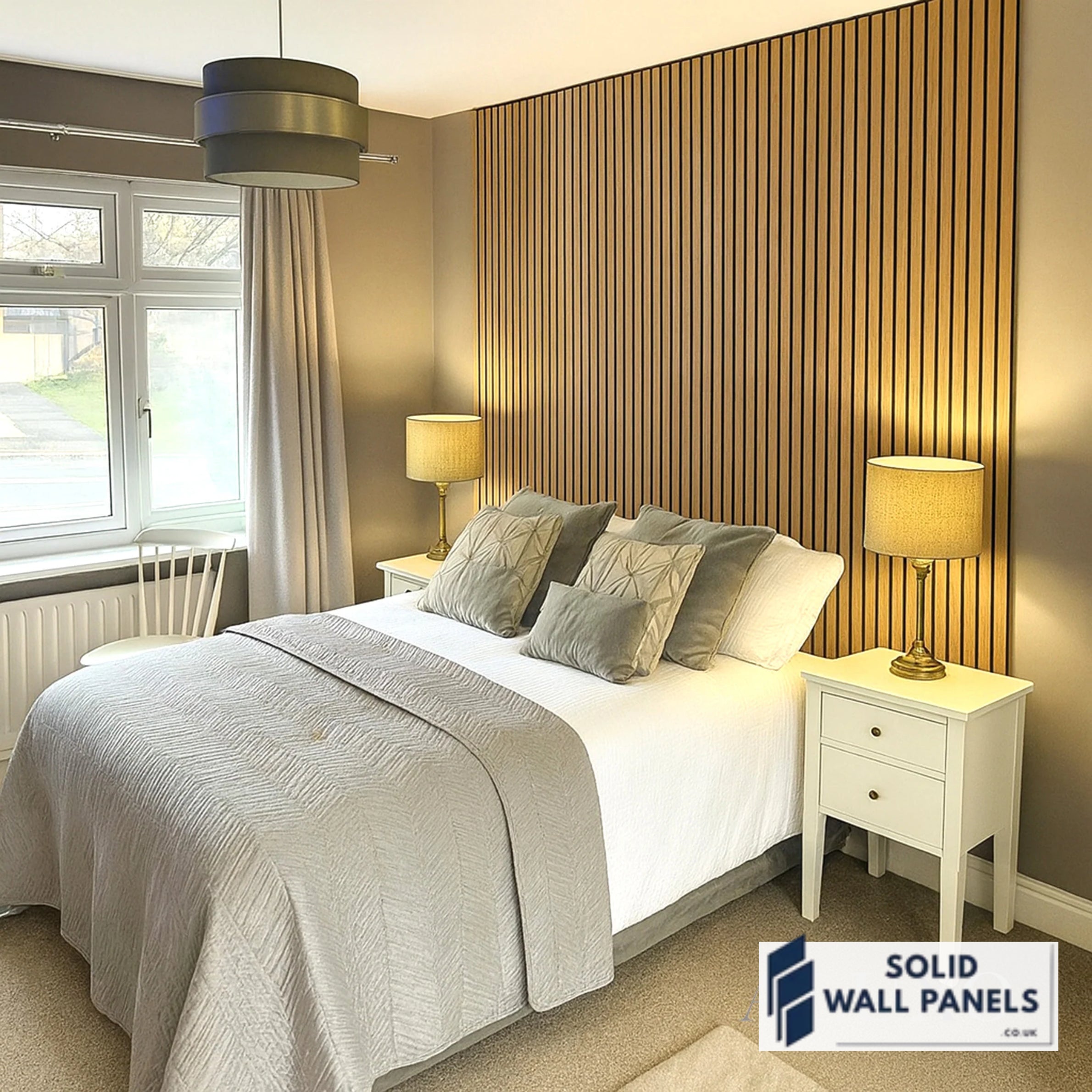 Real Wood Acoustic Slatted Wall Panels –  White Oak (60×240 cm)